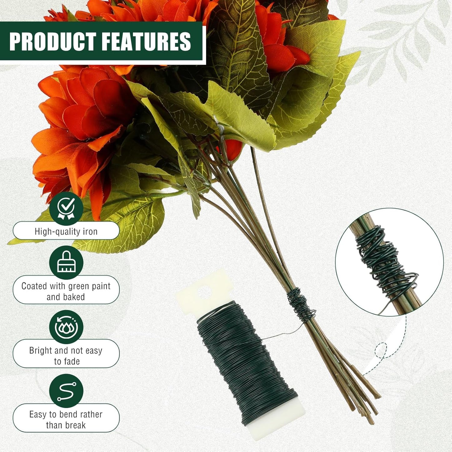 Ferraycle 16 Pack Green Floral Wire 38 Yards 22 Gauge Flexible Paddle Florist Christmas Green Wire for Crafts Christmas Wreaths Tree Garland and Floral Flower Arrangements