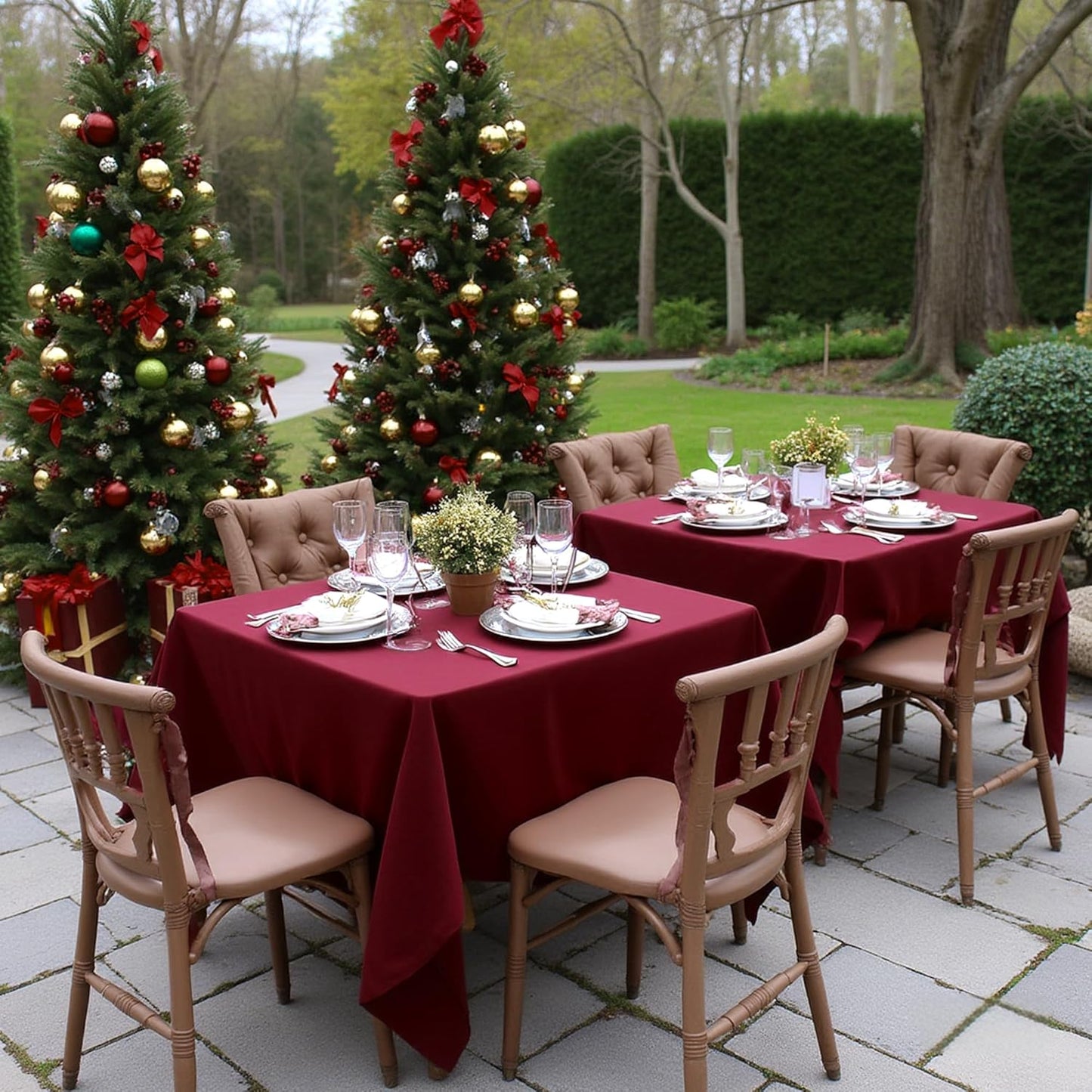 sancua Square Tablecloths 85x85 Inch Burgundy, 2 Pack - Fabric Table Cloth for Square or Round Tables, Washable Polyester Table Cover for Christmas Dinner, Holiday Party, Decorative Display Tables