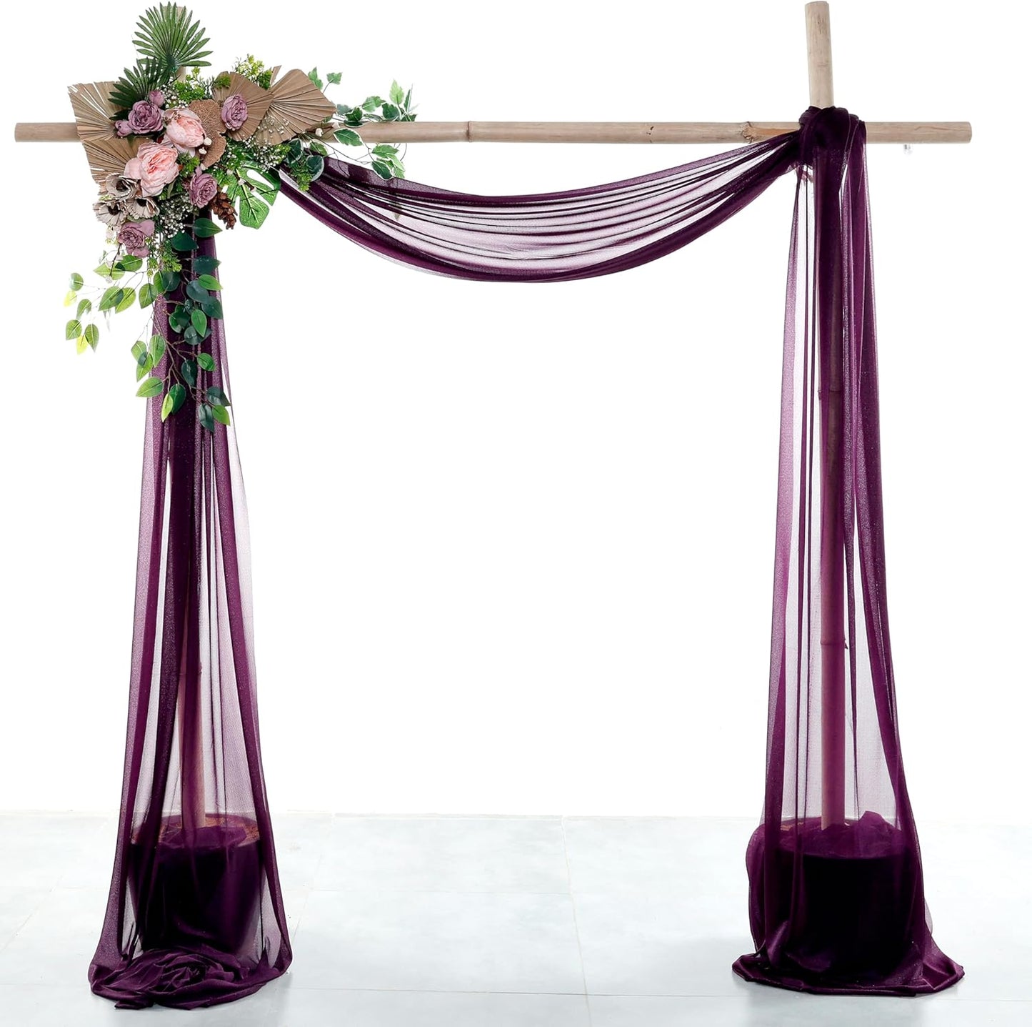 VDS Pack of 4 Panel (30 Inch X 20 Feet) Wedding Arch Draping Fabric Sheer Chiffon Fabric Drapery for Wedding Ceremony Reception Swag Backdrop Canopy Chuppah ARBO Altars Decoration (Eggplant)