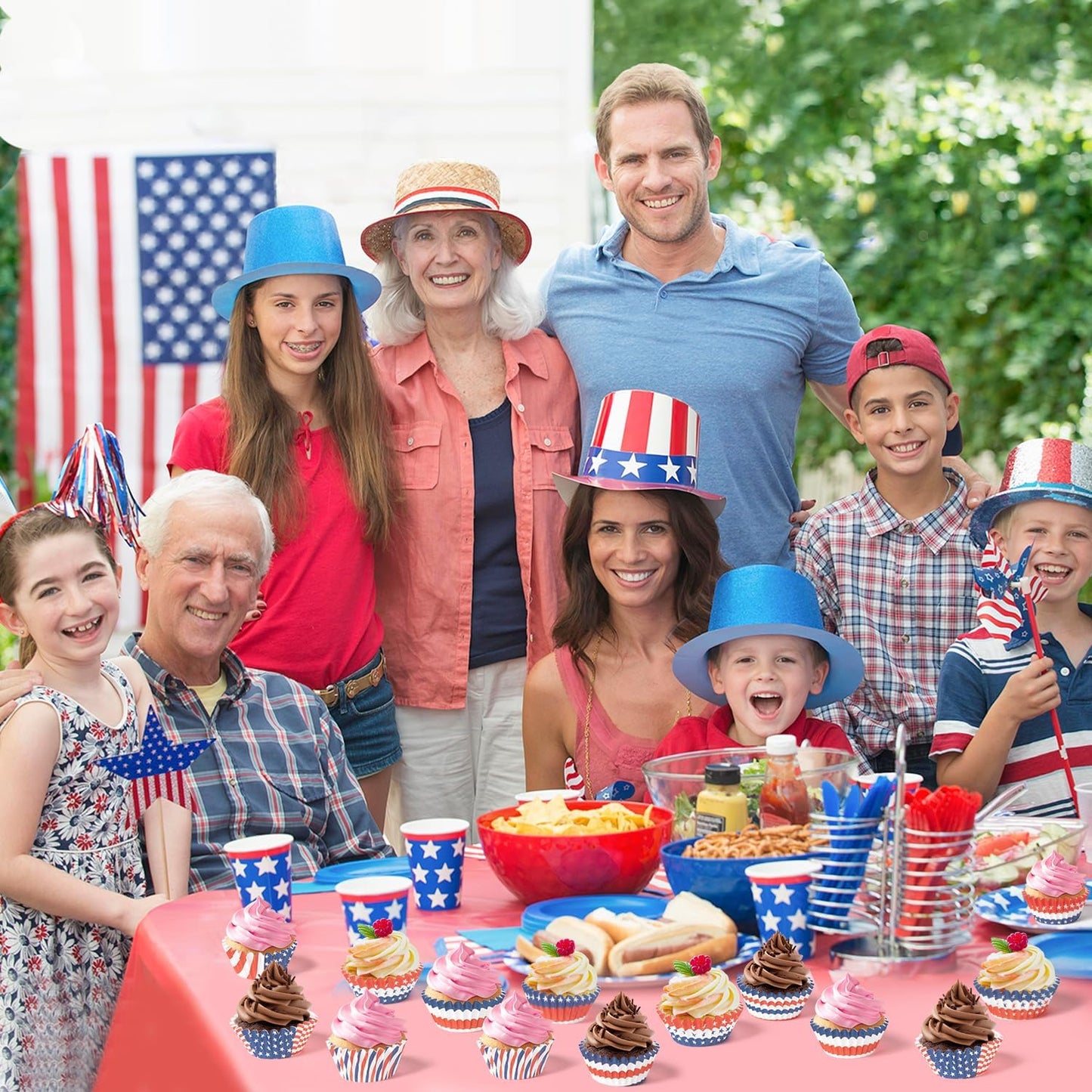 COcnny American Flag Cupcake Liners - 600pcs Patriotic Mini Baking Cups Muffin Paper Case Cupcake Wrappers for Memorial Day, July 4th Cake Chocolate Candy Wrap Supplies for Independence Day(10 Styles)