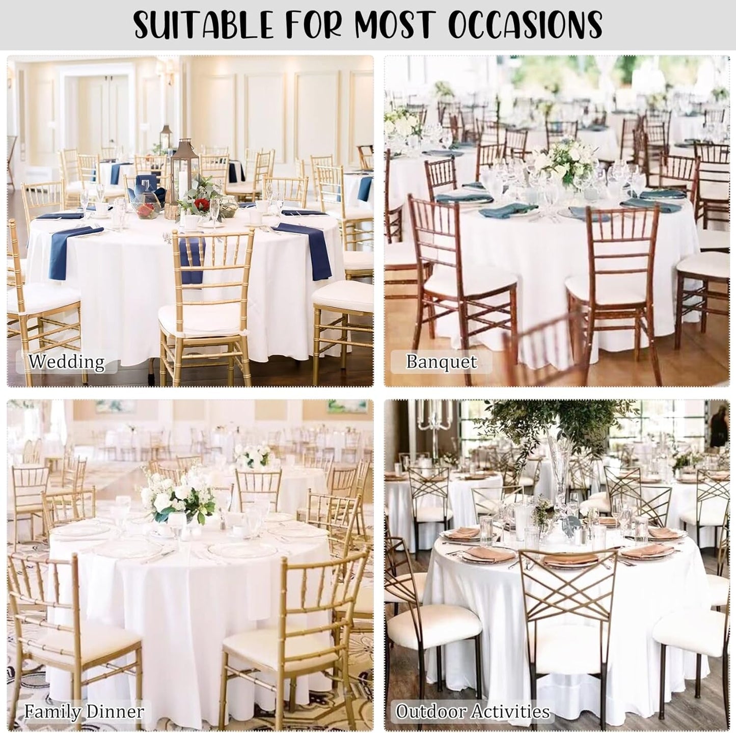 8 Pack Premium Round Tablecloth 120 Inch Round Table Covers Washable Polyester Fabric Round Table Clothes for Wedding Party Reception Banquet Buffet Restaurant (White, 120 Inch)
