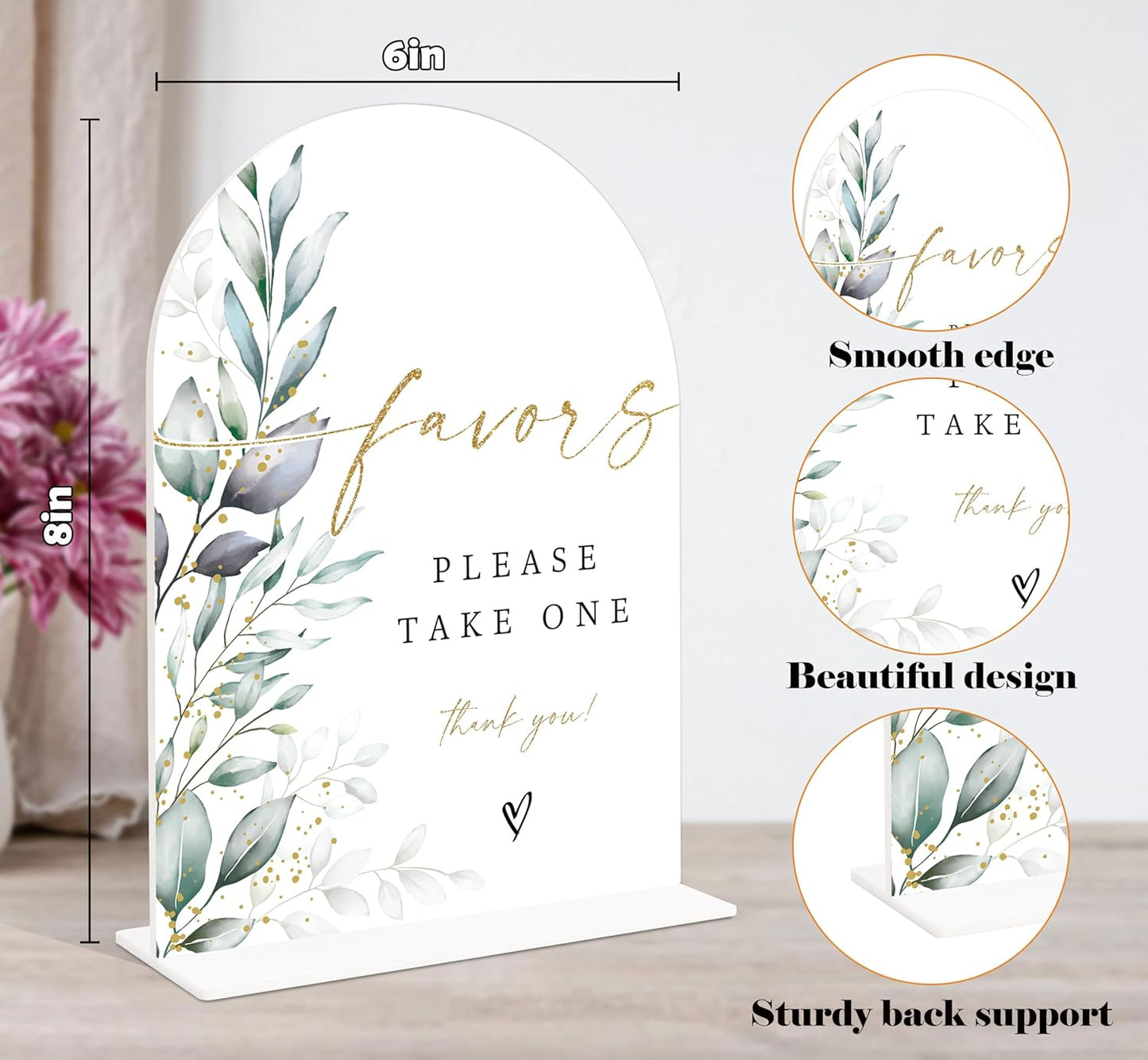 Acrylic Wedding Signs, Greenery Theme Favor Please Take One Sign, Wedding Reception Signage, Bridal Shower Table Decor with Stand, Engagement, Anniversary, Newlywed Events and Parties Supplies, 18