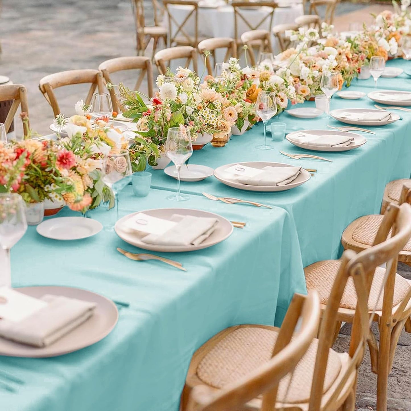 sancua 6 Pack Turquoise Tablecloth 60 x 102 Inch, Rectangle Table Cloth for 6 Feet Tables - Stain and Wrinkle Resistant Washable Polyester Table Cover for Dining Tables, Buffet Parties and Camping