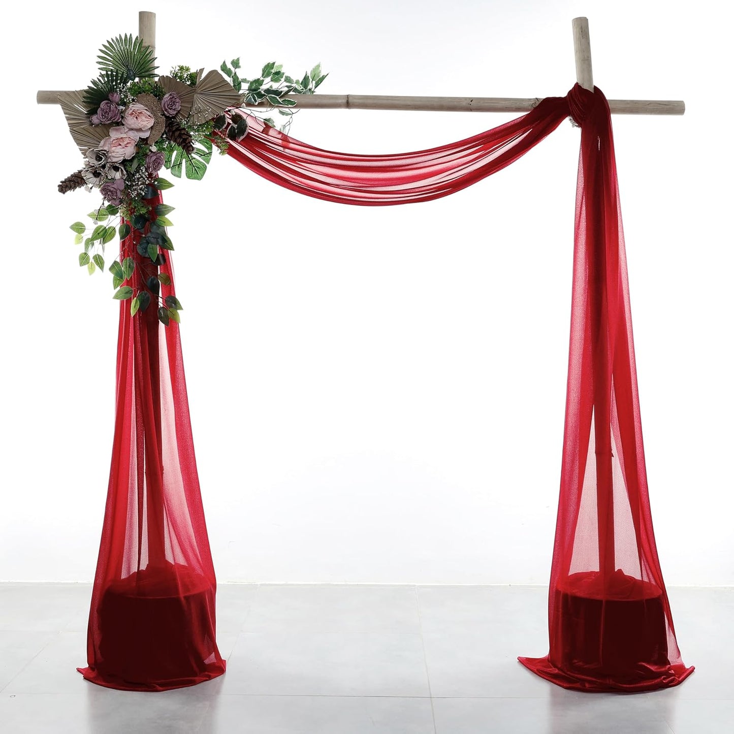 VDS Pack of 4 Panel (30 Inch X 20 Feet) Wedding Arch Draping Fabric Sheer Chiffon Fabric Drapery for Wedding Ceremony Reception Swag Backdrop Canopy Chuppah ARBO Altars Decoration (Apple Red)