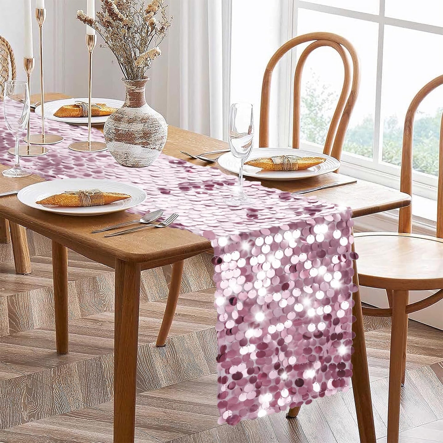 VHH Sequin Table Runner 12 x 108 inches Pink Table Runner, Glitter Runner for Party Wedding Birthday, Party Spring Easter Rustic, Birthday Supplies Decorations (1 Pack).