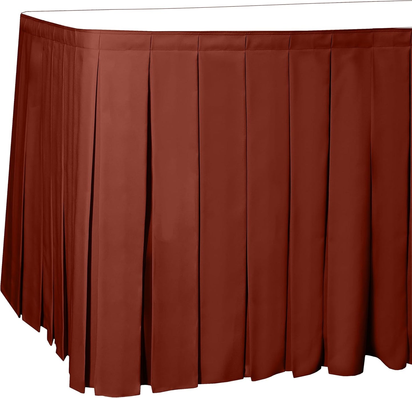 Ultimate Textile Pleat Polyester Fabric Table Skirt - Machine Washable Flame Resistant with Clips for Events, Weddings & Trade Shows, Cut & Sewn in Paterson, NJ - Burnt Orange, 21' Box Pleat