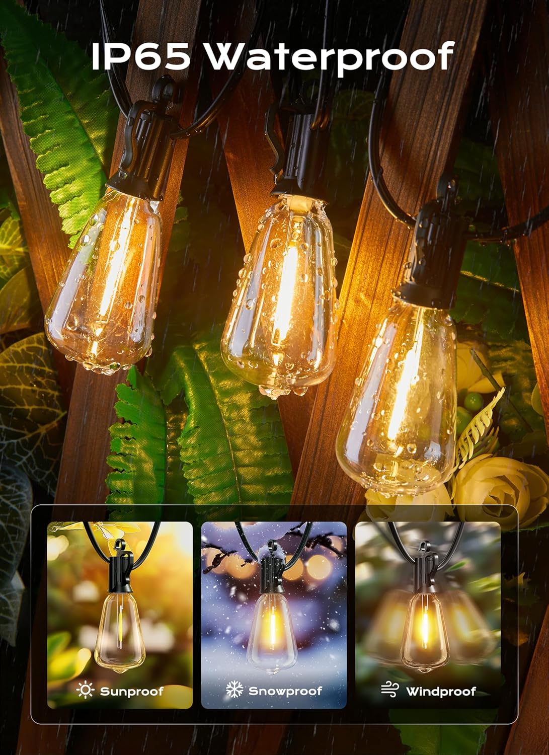 Outdoor-String-Lights-Patio-Lights, 100FT ST38 Shatterproof Dimmable Waterproof Connectable LED Christmas Lights, Hanging Outside Light for Backyard, Porch, Deck, Balcony, Garden, Home Decor