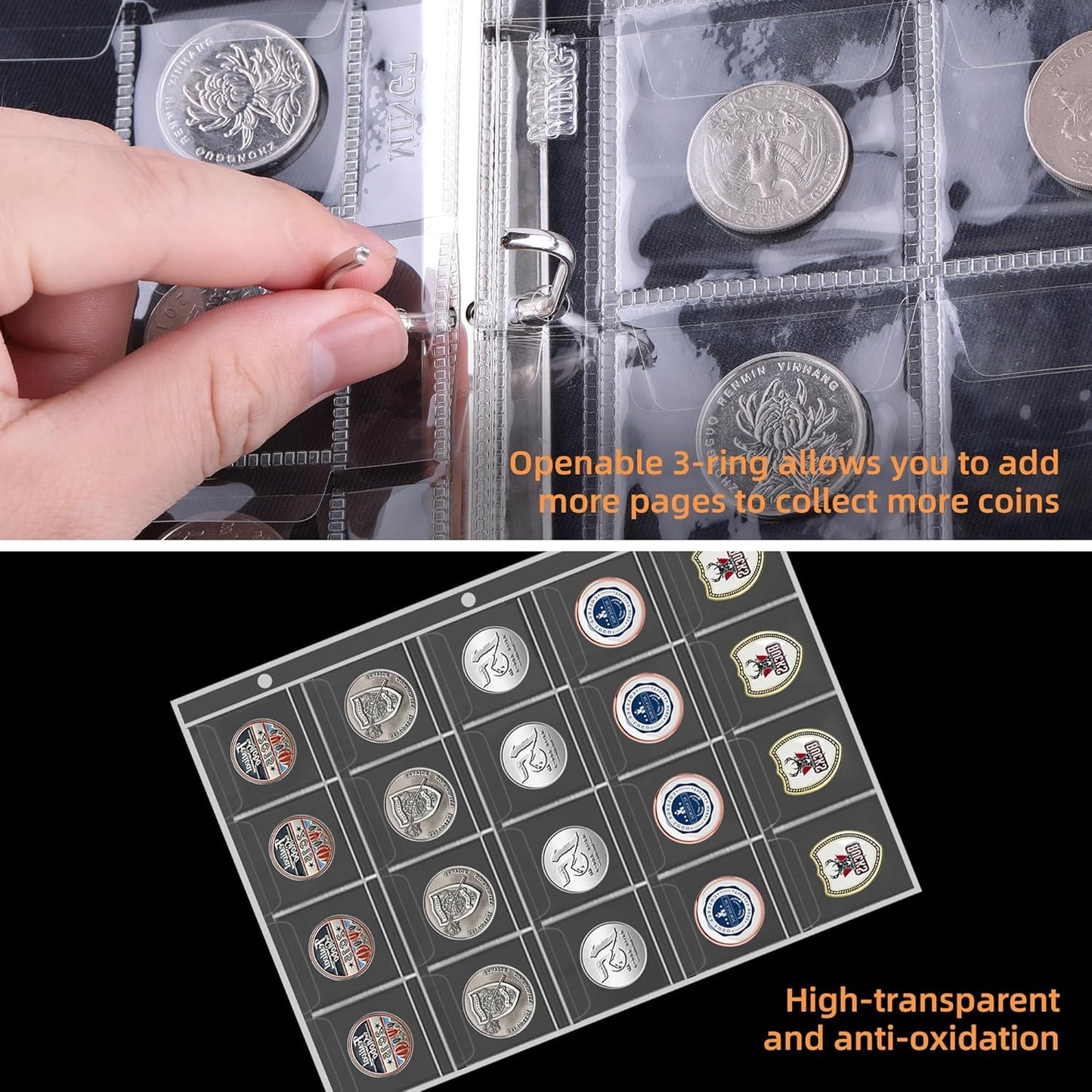 Coin Collection Book for Collector,260 Pockets Fireproof Coin Collection Holder Album,Coin Collection Organizer Storage Box Case Album for 20/25/ 27/30/ 38mm Coins,Blue