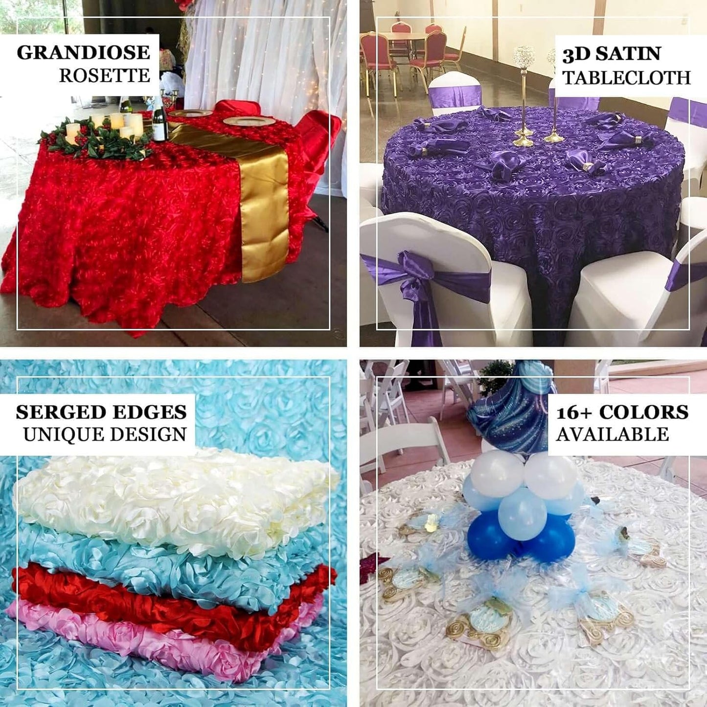 Efavormart 120" Dusty Rose Grandiose 3D Rosette Satin Round Tablecloth for Wedding Party Event Decoration
