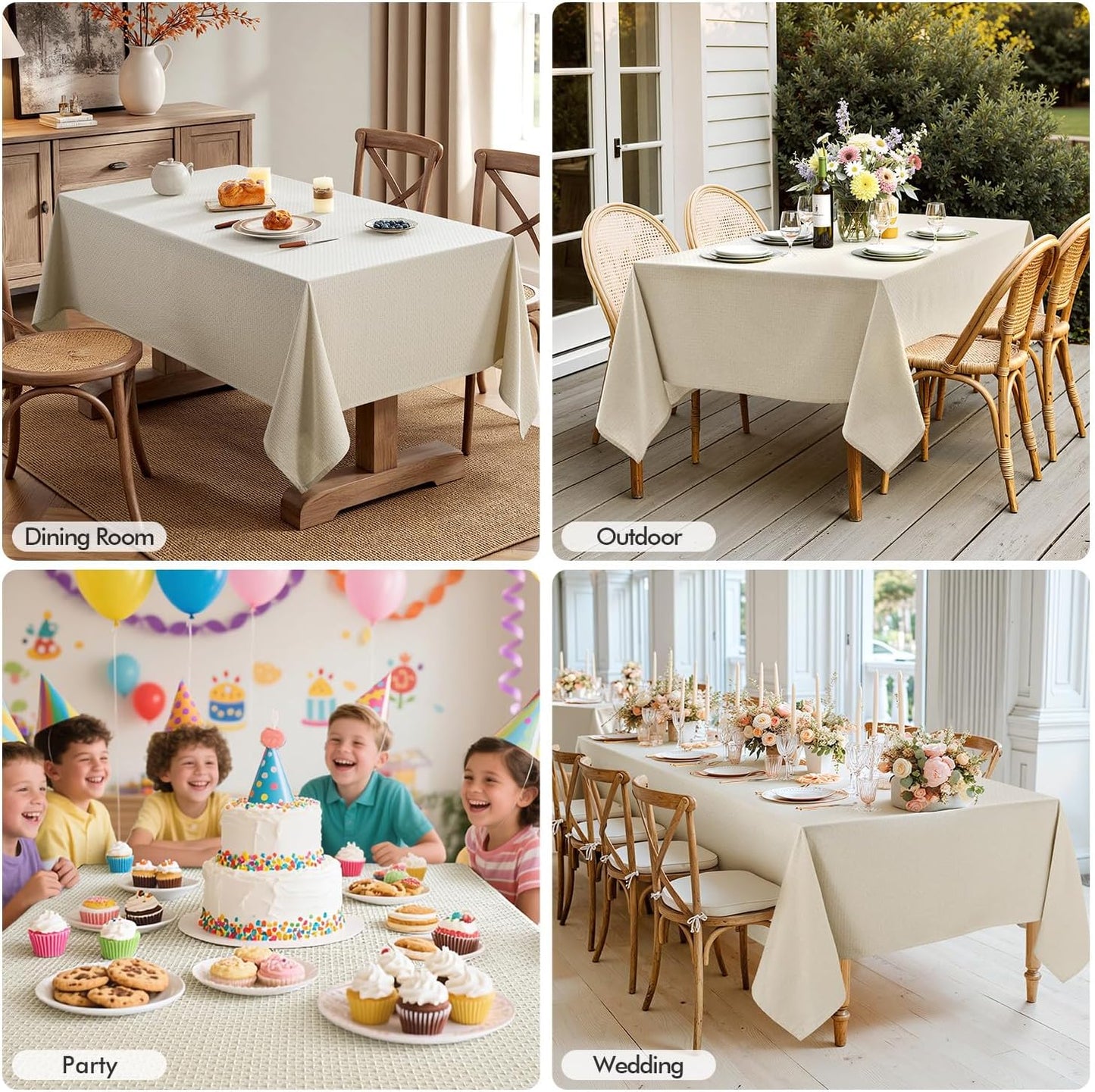MIULEE Natural Linen Cottton Table Cloth Rectangle Tablecloth Waterproof Spillproof Cross-Star Textured Table Cltoth Decorative Farmhouse Style for Dining Party Weddings 60x104 Inch