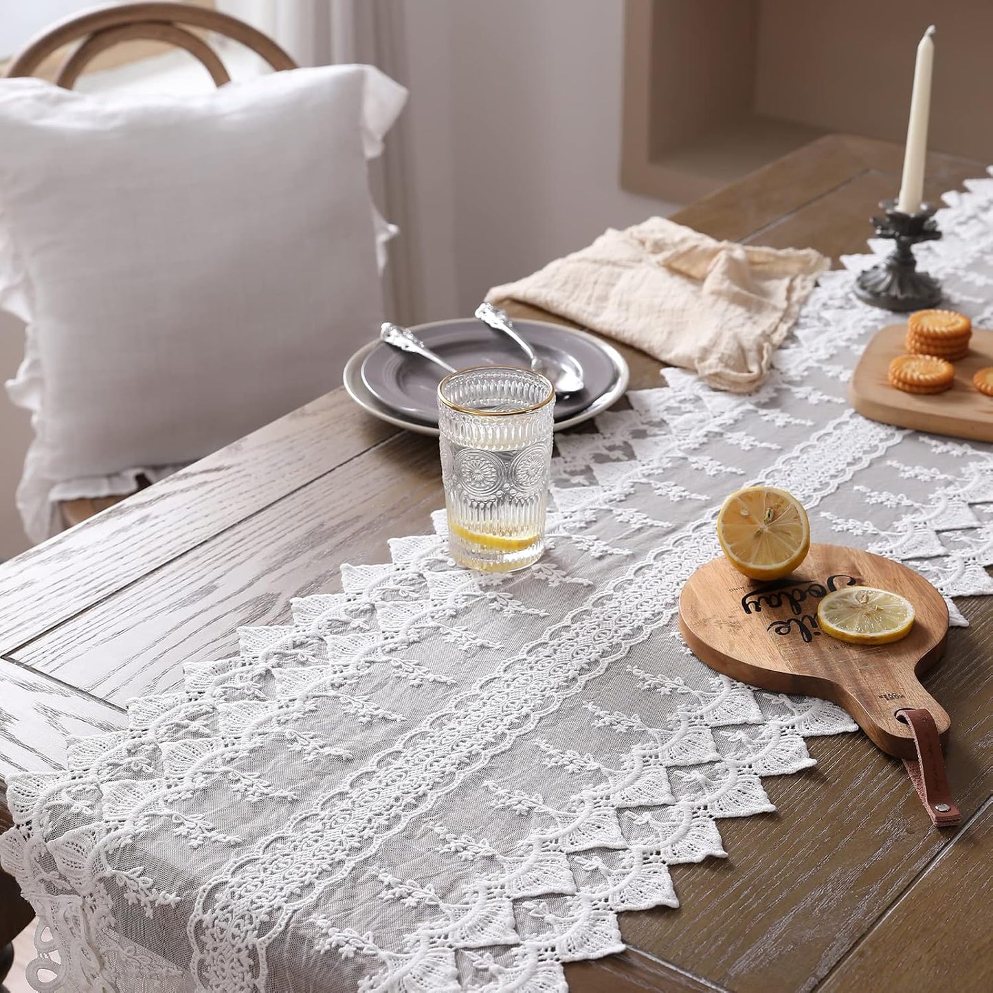 patdrea Designer Vintage White Lace Table Runner,Crochet Decorative Table Covers,Chiffon Embroidered Tasseled Table Runners, Cutwork Dresser Runners,Christmas Wedding Party Bridal 16x87 Inches Long