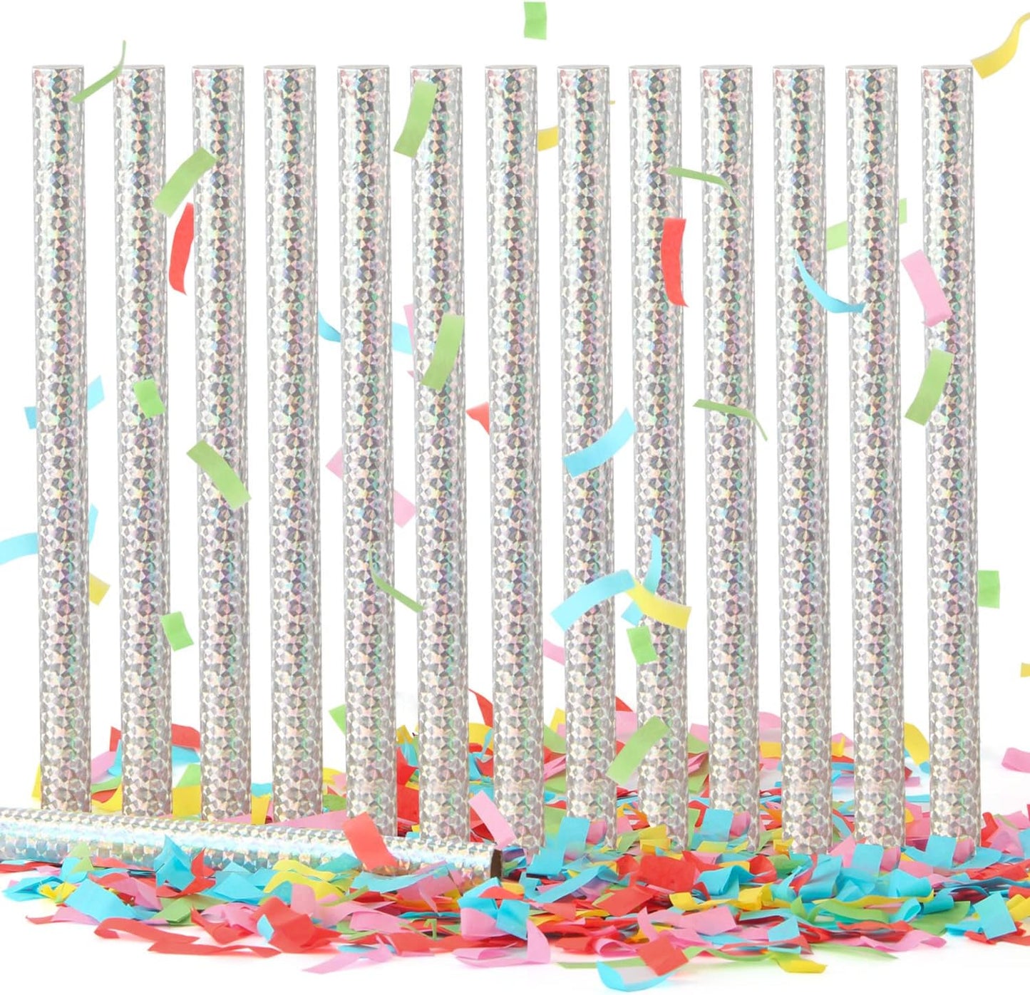 BATTIFE 14Pack Confetti Wands, Colorful Confetti Shoot Poppers, Tissue Paper Flick Flutter Sticks for Wedding Celebrations, Birthday, Multi-Color, 14 inch