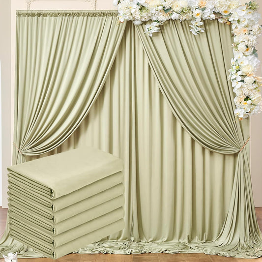 30 ft x 10 ft Wrinkle Free Sage Green Backdrop Curtain for Parties, Thick Green Polyester Photo Backdrop Drapes for Baby Shower Wedding Engagement Birthday Party Backdrop Stand,5ft x 10ft 6 Panels