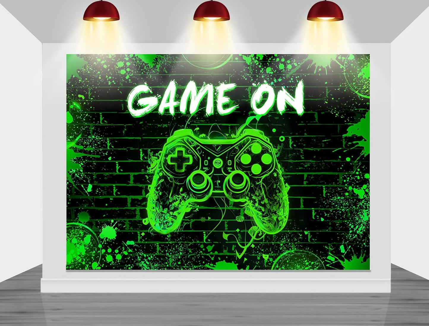 Mocsicka Game On Backdrop Video Game for Boys Level Up Birthday Party Decoration Game Night Arcade Neon Glow Gamer Banner Photography Background (Green, 10x8ft(120"x96"))