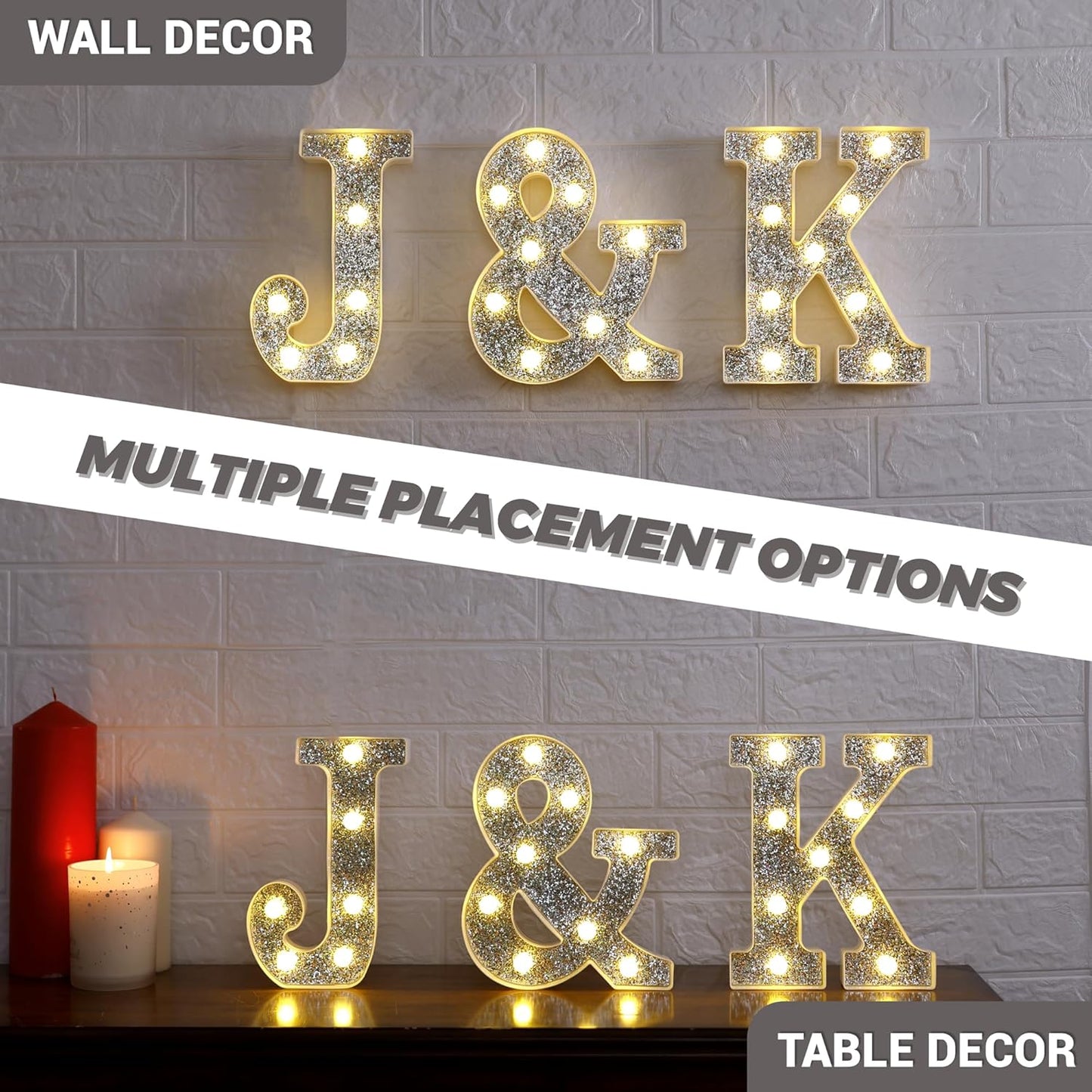 Marquee Light Up Letters, Glitter Silver LED Letter Lights Battery Powered 26 Alphabet Letter Sign for Night Light Wedding Birthday Party Cafe Bar Decoration Girls Room Decor - Pink Light