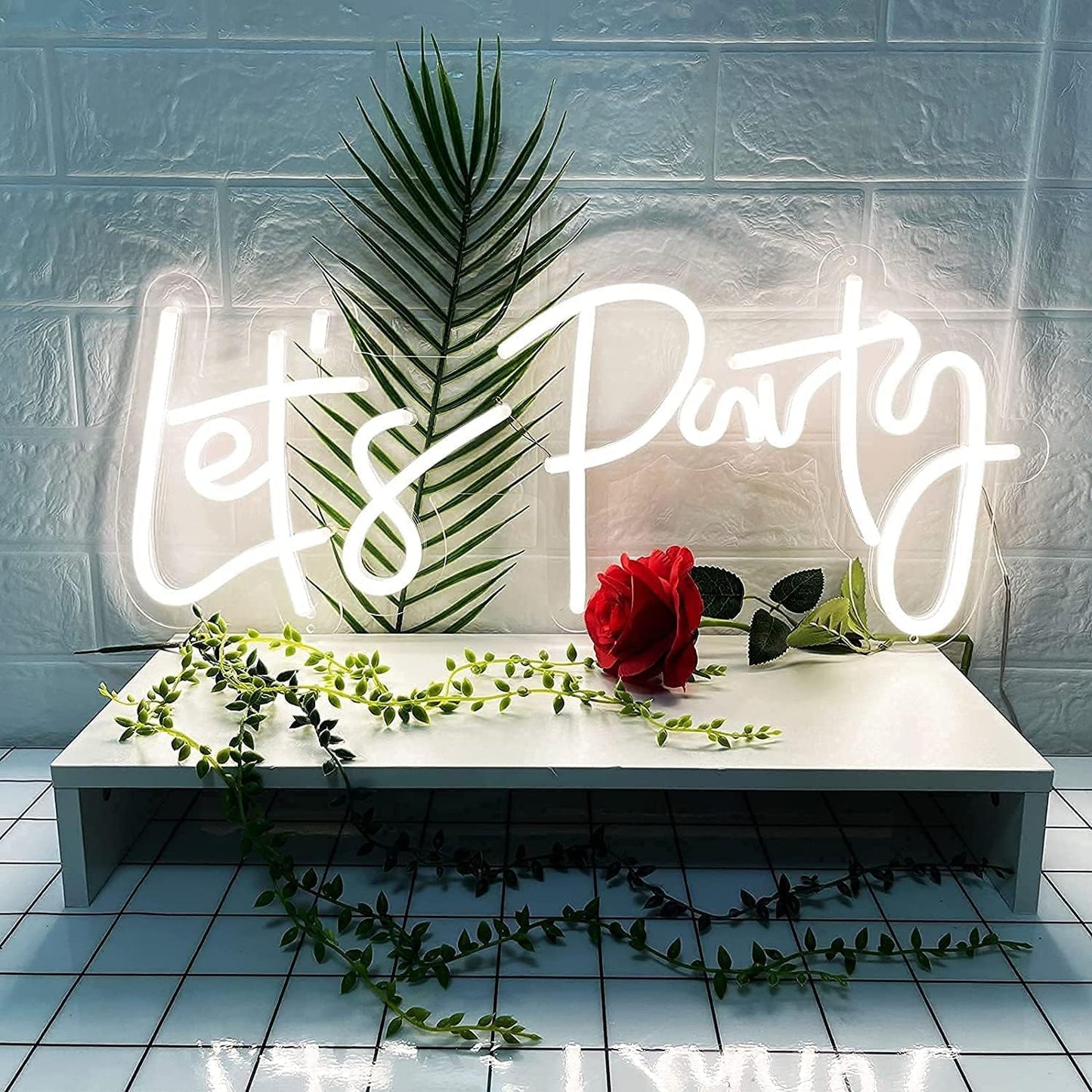 Ulalaza LED Neon Sign Night Light for Wall Party Décor Bedroom Room Bar Wedding Home Birthday Art Decoration Christmas with USB Chain Light modulator 5v (lets party blue)