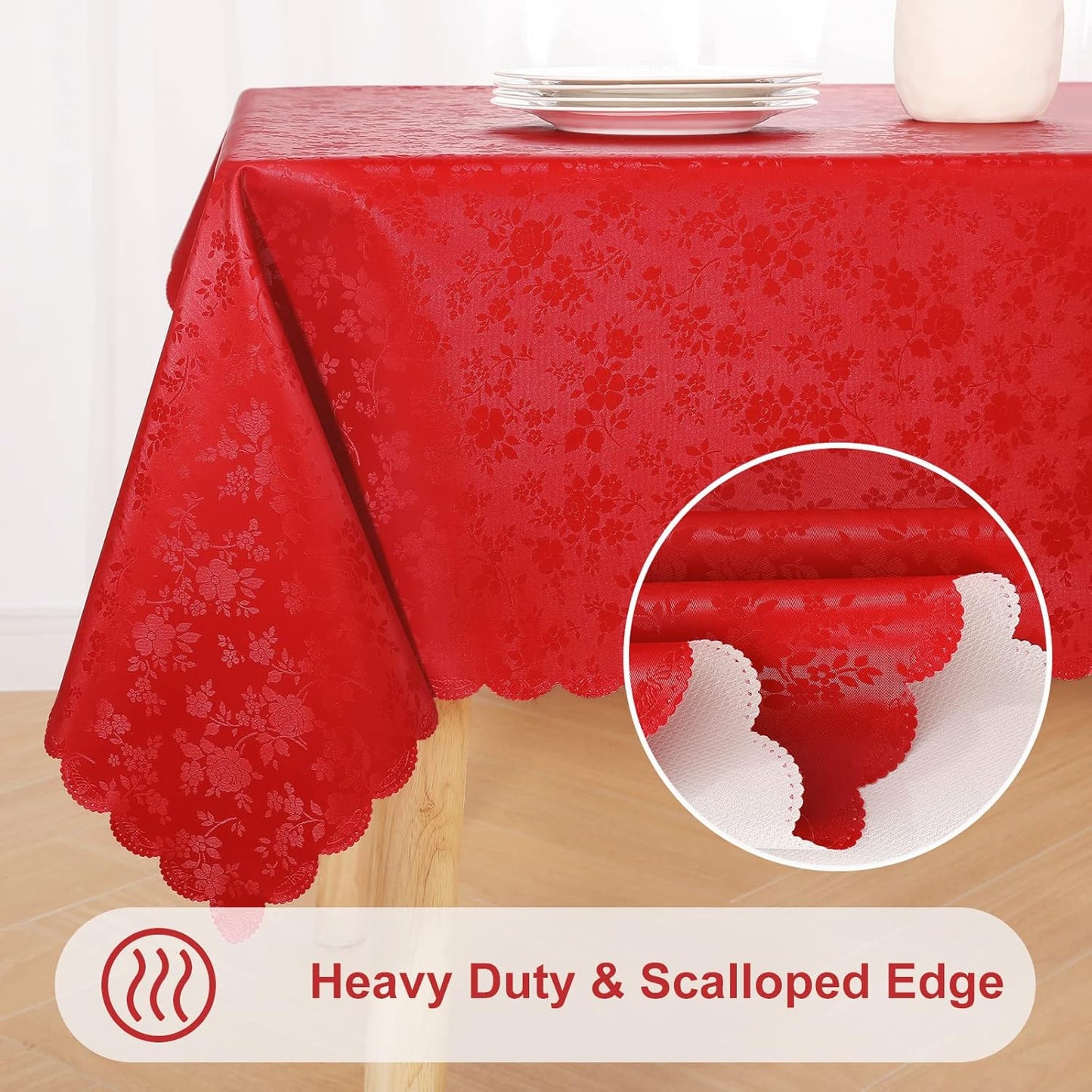 smiry Waterproof Vinyl Tablecloth, Rectangle Heavy Duty Table Cloth, Wipeable Table Cover for Kitchen and Dining Room (Red, 60X102 Inch)