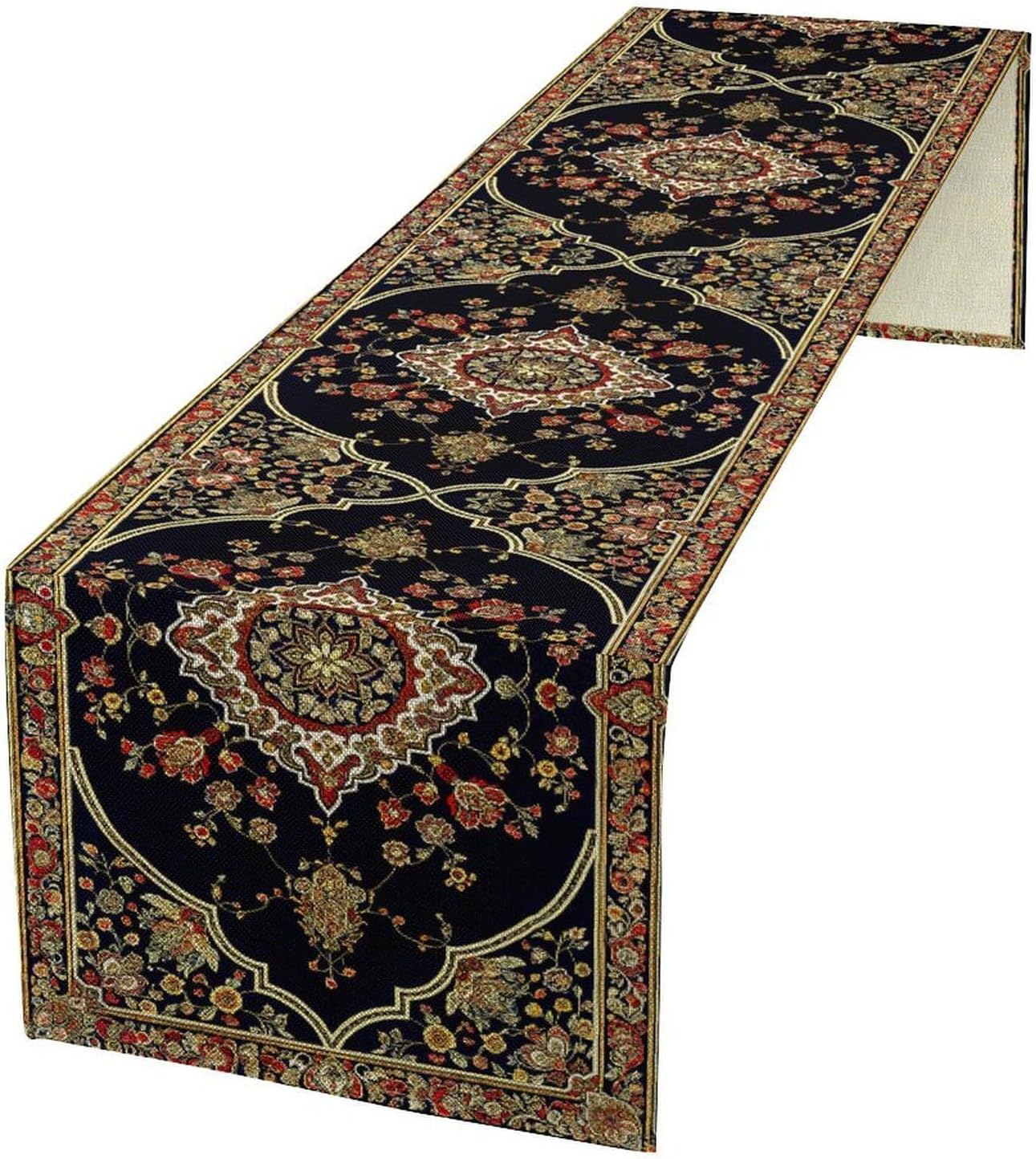 Vintage Boho Floral Table Runner, Rustic Country Farmhouse Black Bohemia Flower Pattern for Home Kitchen Table Decor Dining Cafe Room Wedding Party Decor 13x60in