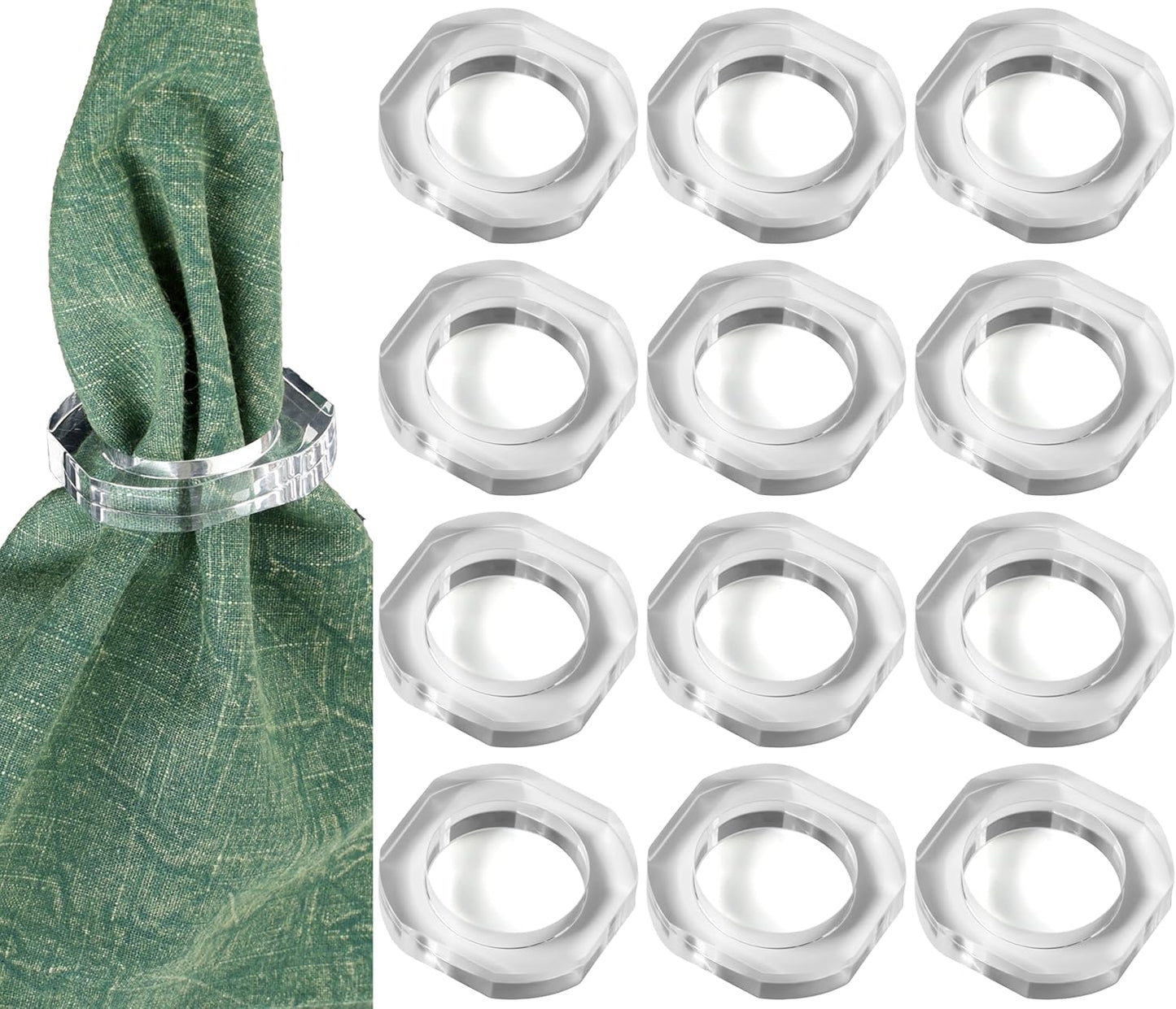 Clear Napkin Holder, Napkin Rings Set of 12, Fall Thanksgiving Christmas Napkin Rings, Festival Acrylic Napkin Ring Holders, Napkin Ring Bulk for Wedding, Party, Elegant Table Settings - CLEENTABLE