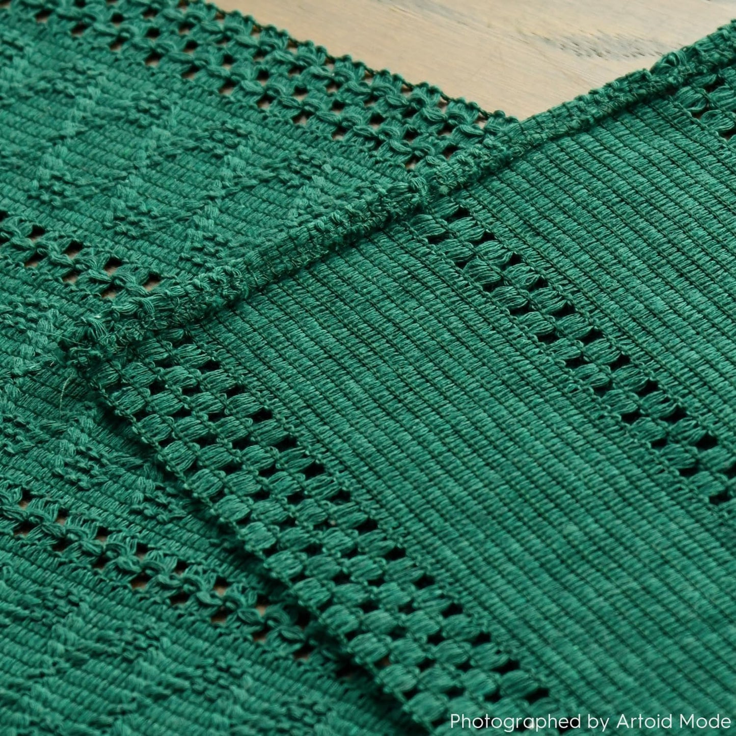Artoid Mode Dark Green Farmhouse Woven Rustic Hollow Table Runner, Seasonal Holiday Hollow Kitchen Dining Table Decoration for Home Party Decor 12x90 Inch