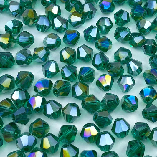 400pcs 4mm Bicone Crystal Glass Beads Loose Spacer Beads Faceted Craft Beads for Jewelry Making DIY Necklace Bracelet Earring Wind Chimes Suncatchers Ornamen(Peacock Green AB)
