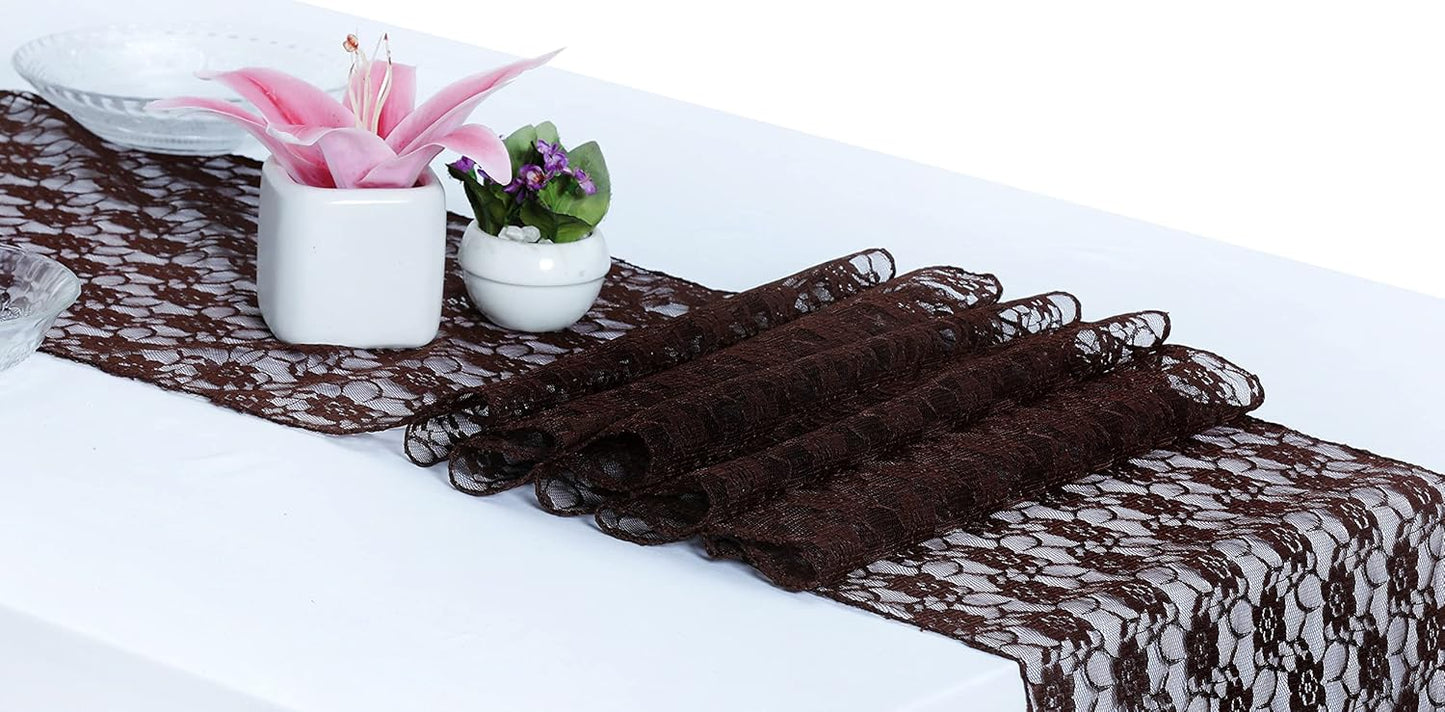 MDS Pack of 25 Wedding 12 x 108 inches Lace Table Runner for Wedding, Decorations for Birthday Parties, Banquets, Graduations, Engagements, and Runners fit Rectangle, Round Table- Coffee