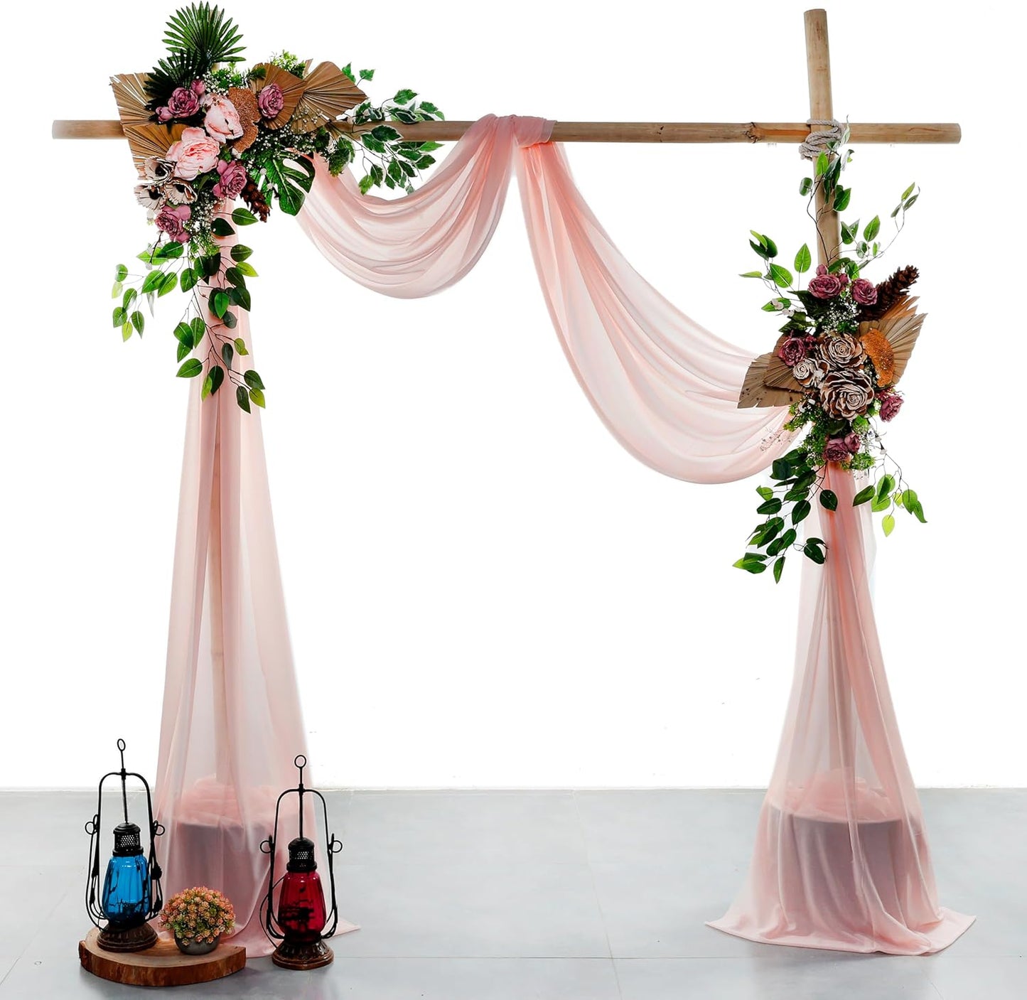 VDS Pack of 4 Panel (30 Inch X 20 Feet) Wedding Arch Draping Fabric Sheer Chiffon Fabric Drapery for Wedding Ceremony Reception Swag Backdrop Canopy Chuppah ARBO Altars Decoration (Dusty Rose)