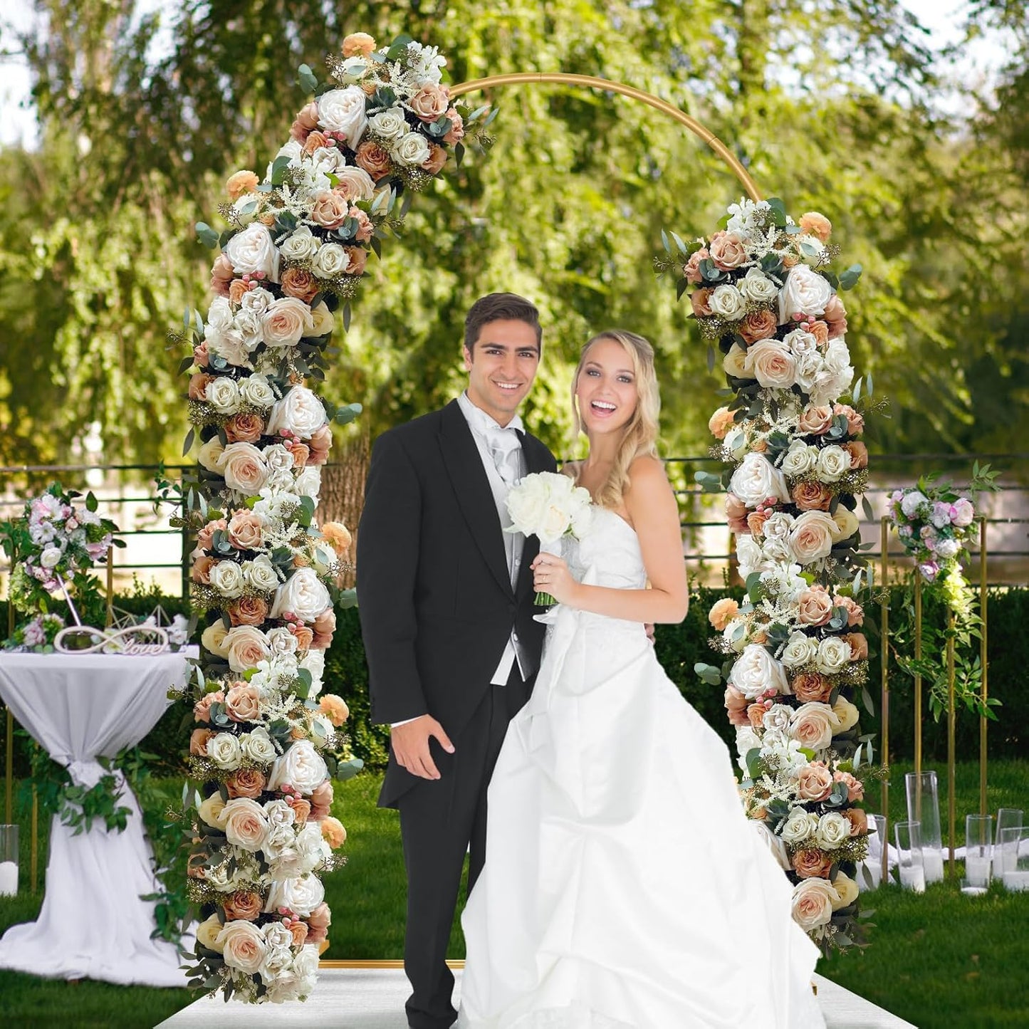 Metal Arch Backdrop Stand 7.2FT Gold Wedding Balloon Arched Backdrop Stand Square Arch Frame for Birthday Party Bridal Baby Shower Ceremony Decoration