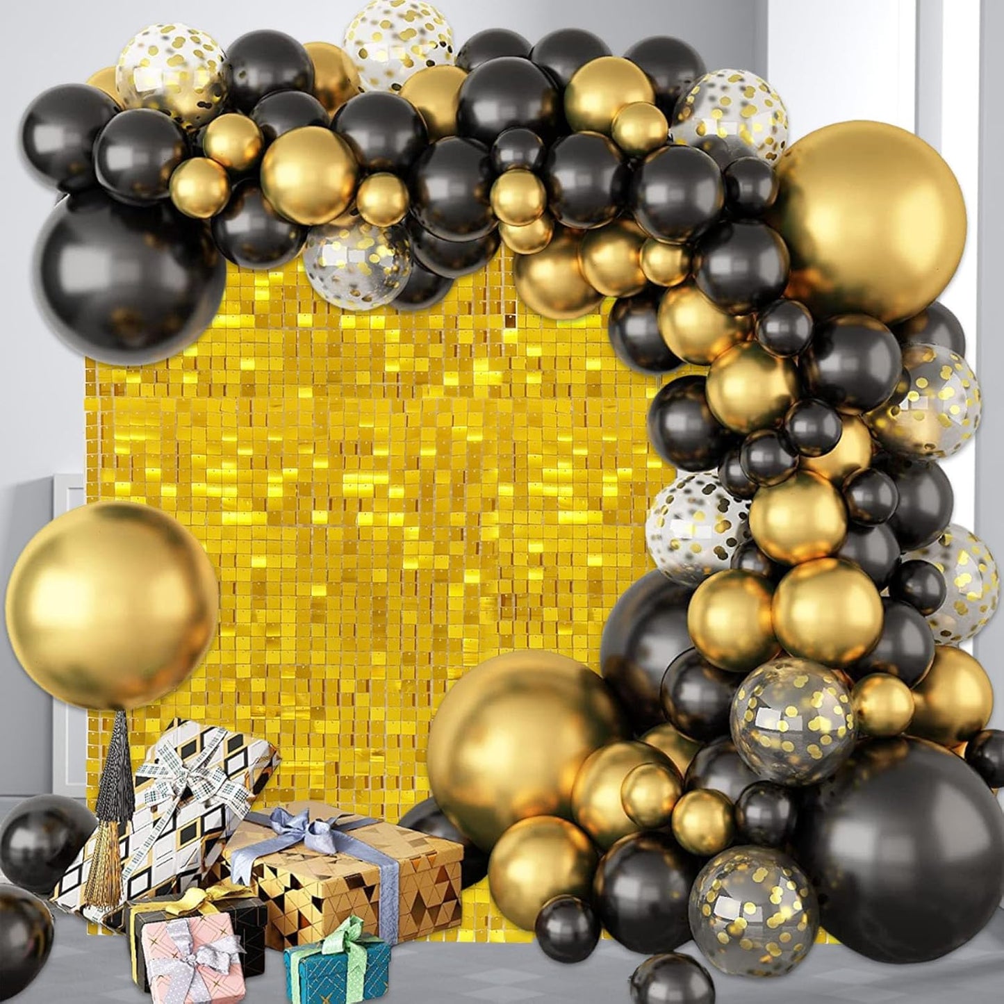 24PCS Gold Shimmer Wall Backdrop, Square Sequin Backdrops Panel, Glitter Wall Background for Birthdays, Weddings, Graduation, Engagements, Disco Bachelorette Party Decoration (4FTx6FT)