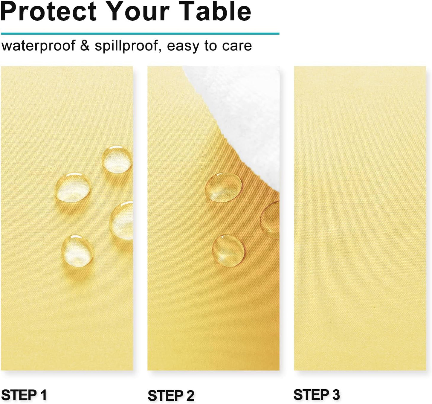 Hiasan Rectangle Tablecloth - Water Resistant and Spillproof Kitchen Washable Polyester Fabric Table Cloth for 6 Foot Tables, 70 x 70 Inch, Light Yellow