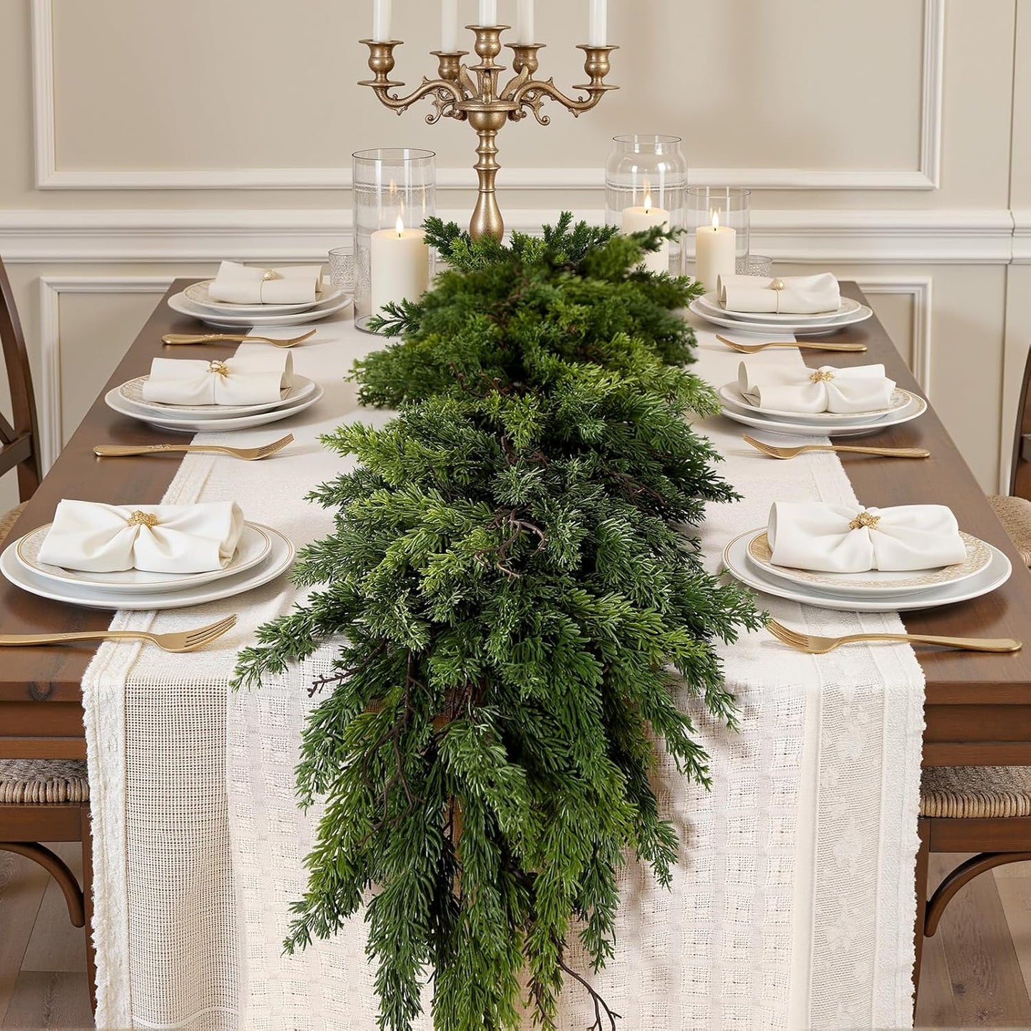 6FT Artificial Christmas Garland, Realistic Greenery Cypress Pine Garland for Mantle Table Railing Fireplace Indoor Outdoor Christmas Decoration