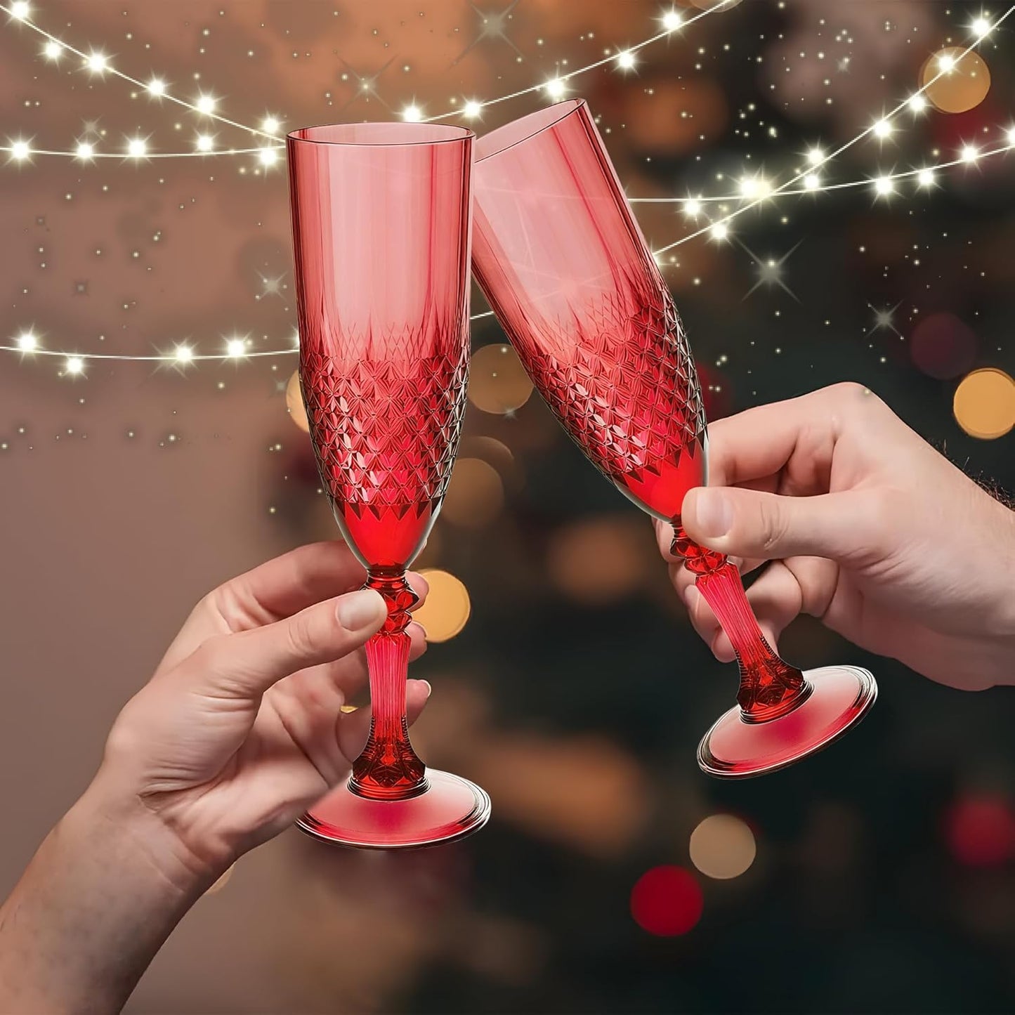 Plastic Champagne Flutes, 24PCS Dark Red Wine Glasses Goblets Cups Reusable Flute, for Christmas Weddings Christmas Bachelor Parties Toasting and Events(24, Dark Red)