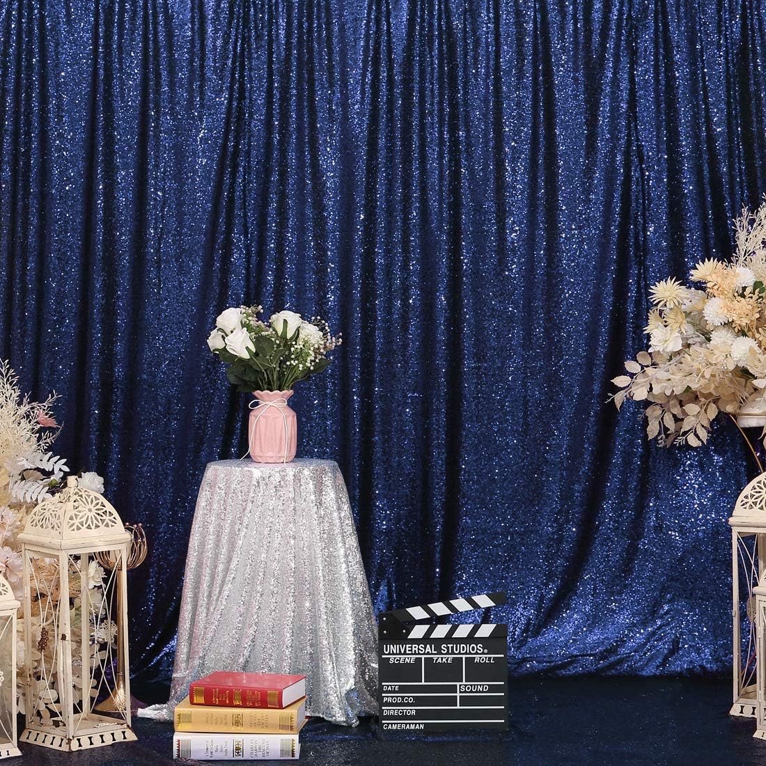 Eternal Beauty Navy Blue Sequin Backdrop, 7x7 Ft Glitter Background Curtains for Shimmer Photography Party Wedding Birthday Independence Day Back Drop Decor