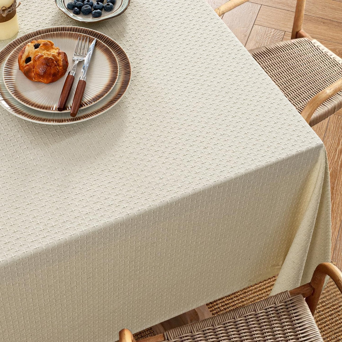 MIULEE Natural Linen Cottton Table Cloth Rectangle Tablecloth Waterproof Spillproof Cross-Star Textured Table Cltoth Decorative Farmhouse Style for Dining Party Weddings 60x104 Inch