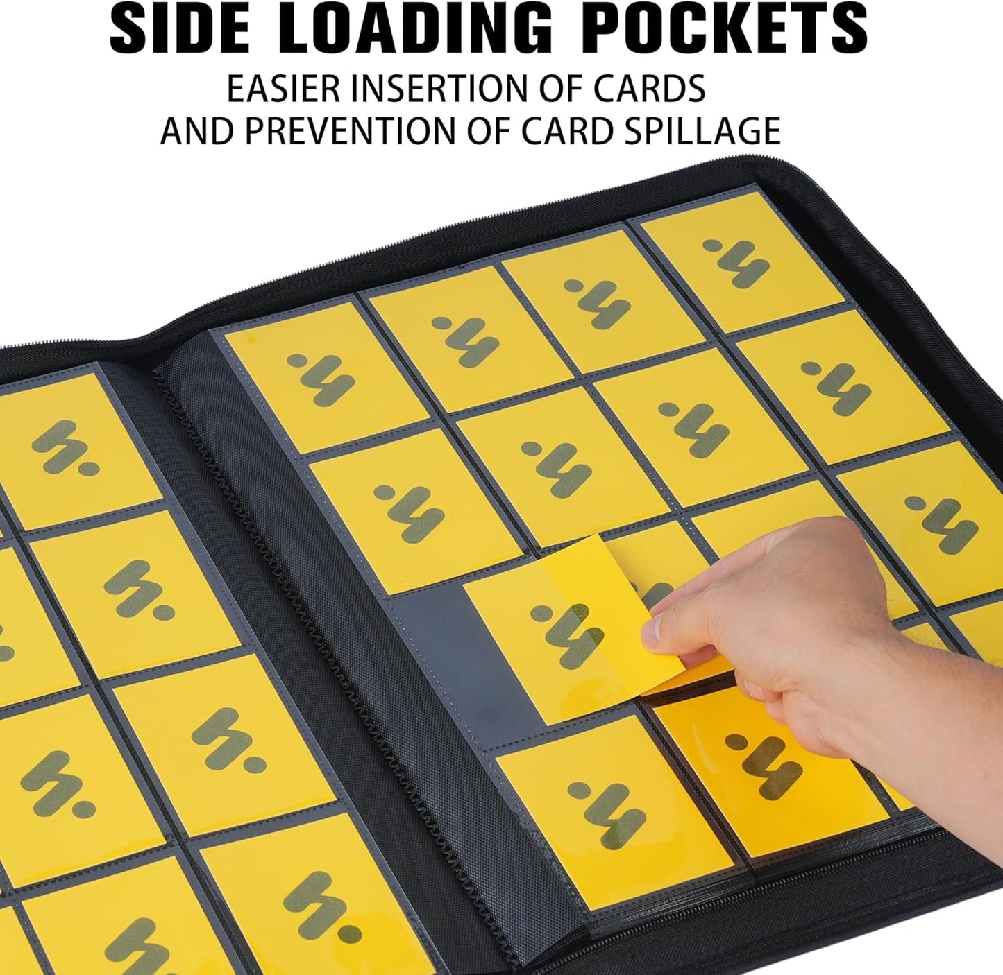 Premium 1000+ Pockets Card Binder,16 Pockets Trading Card Binder Ringless Side Loading Trading Card Album Folder for TCG -Yellow