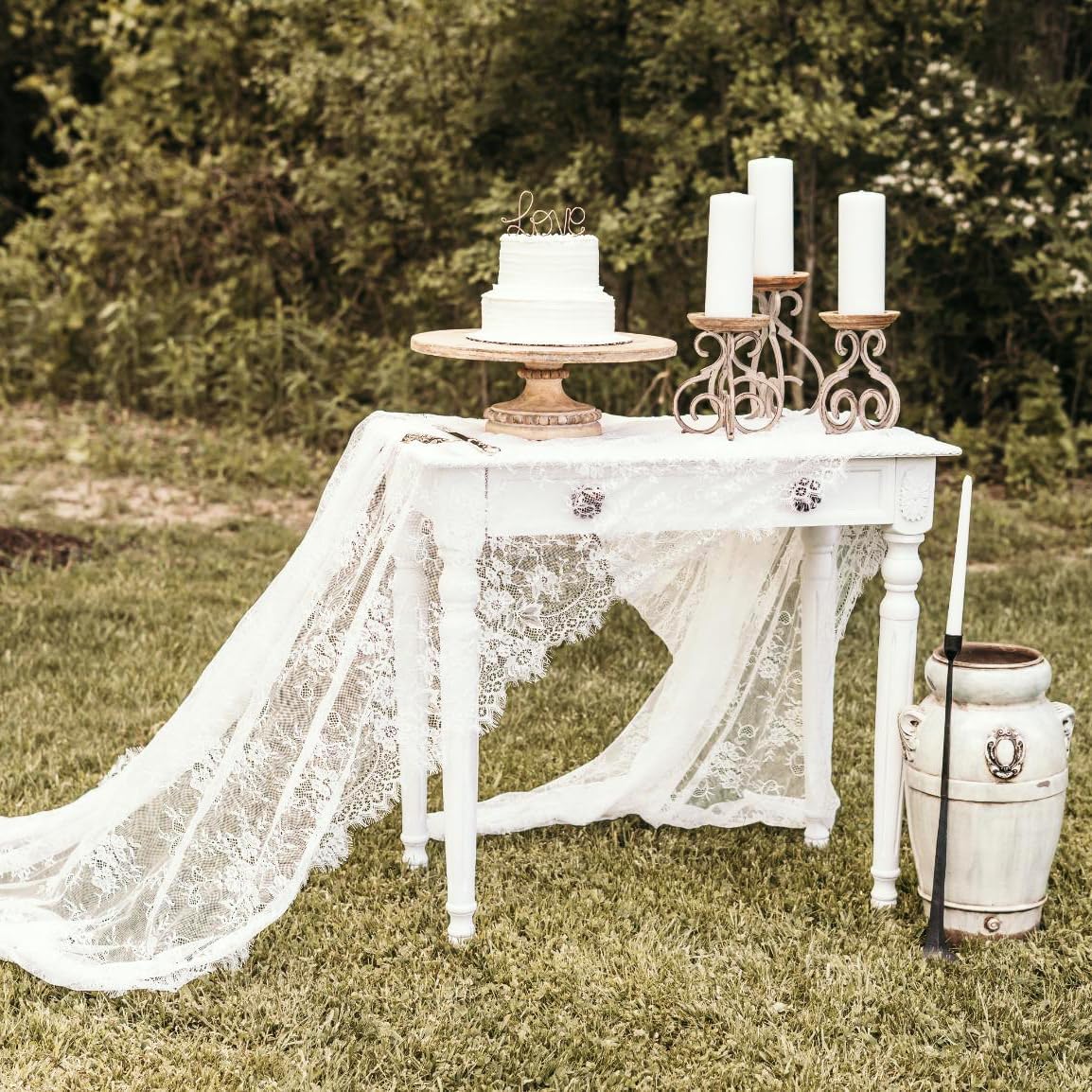 Lace Tablecloth White Wedding Tablecloths 60x120 Inch Vintage Rustic Farmhouse Table Fabric for Romantic Wedding Table Decorations