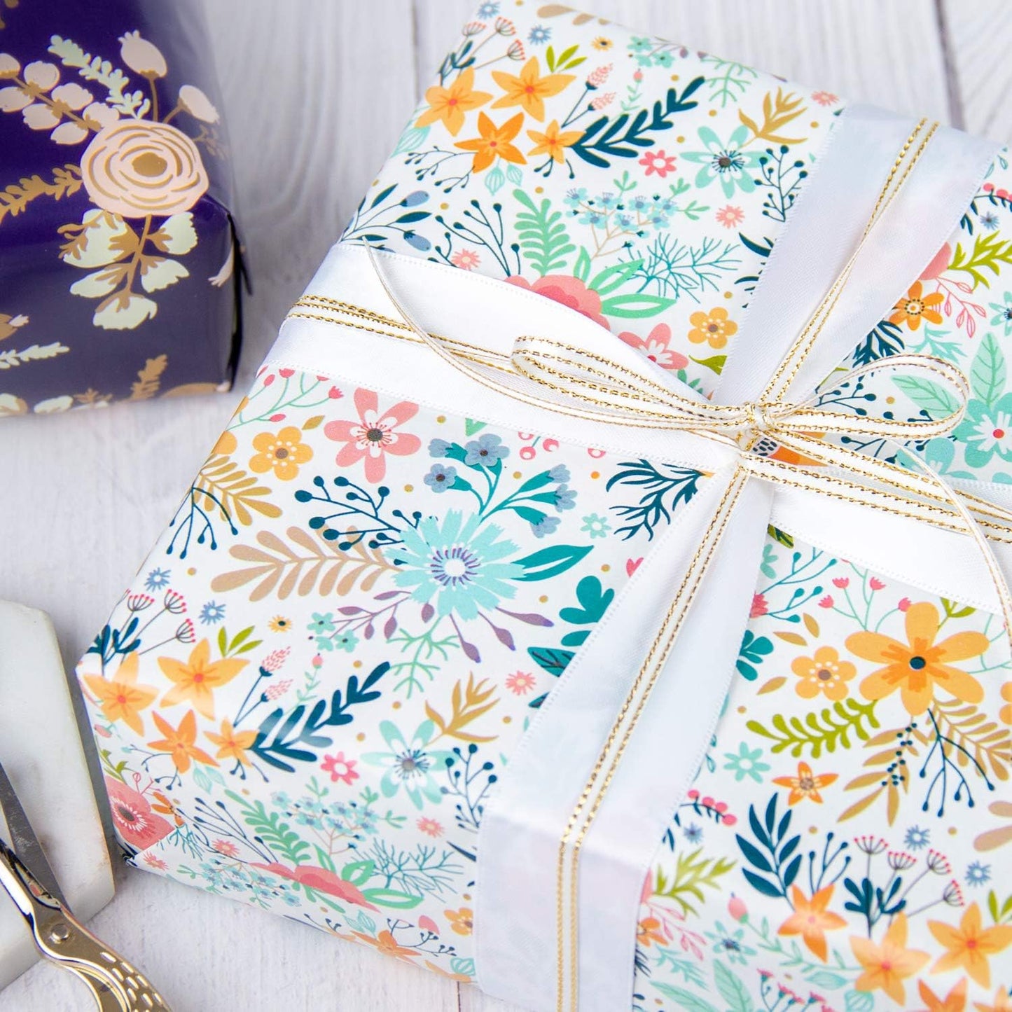 WRAPAHOLIC 30 Inch Jumbo Floral Wrapping Paper - 30 Inch x 33 Feet - Spring Summer Garden Flower Design Perfect for Wedding, Bridal Shower, Birthday, Baby Shower