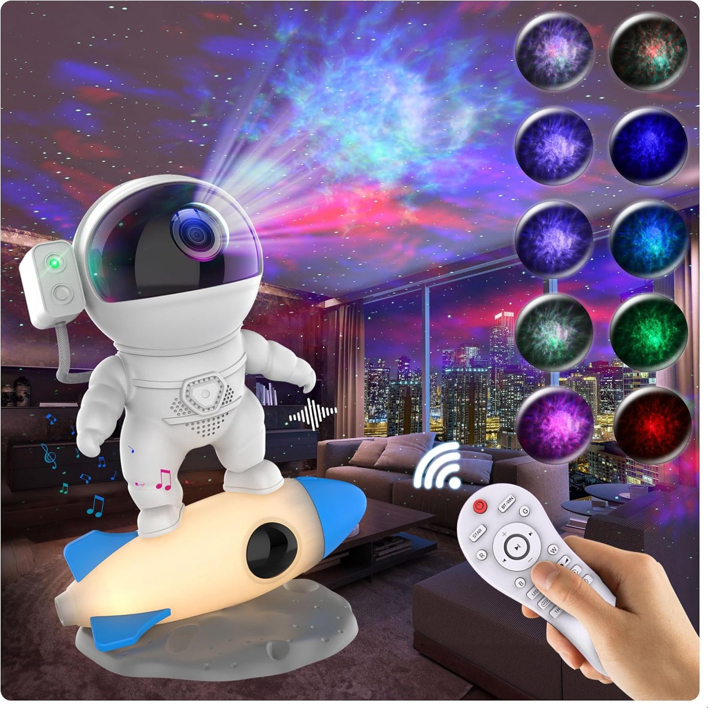 FlyEagle Astronaut Galaxy Projector, Star Nebula Projectors with Rocket Lamp, Night Lights LED Star Projector for Bedroom, Remote Control, White Noises, Bluetooth Speaker for Bedroom