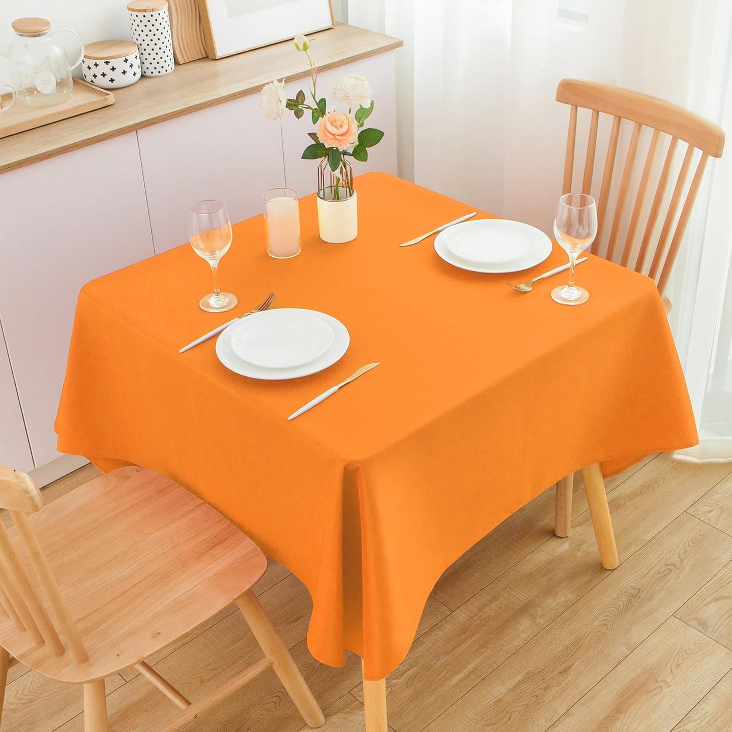 2 Pack Square Table Cloth 48X48 Inch Orange Washable Fabric Tablecloth Polyester Solid Dining Table Cover for Birthday Party Dinner Holiday Outdoor Indoor