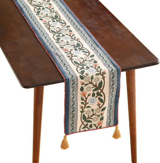 ISAENNE Designer Vintage Elegant Linen Table Runner 102 Inches Long,Colorful Flower Pattern Soft Table Runners for Dining Tables,Thanksgiving,Kitchen Tables,Christmas,12"*102"-Naples C