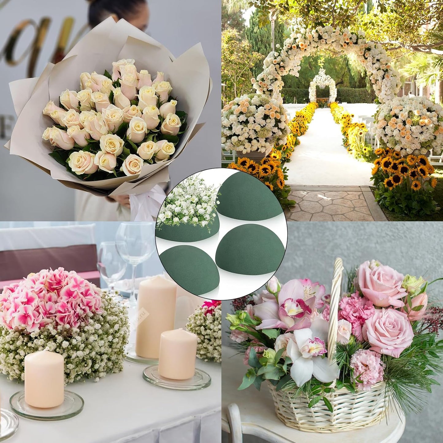 LOKIPA Floral Foam Round, 4 Pack Floral Dry Foam Half Ball for Artificial Plant Floral Arrangement and Wedding and Garden Decorations(5.51x2.76inch)