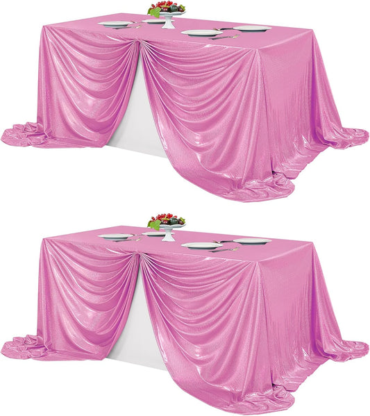 Fitable 2 Pack Pink Sequin Tablecloth for Parties 90x132 Inch - Sparkle Glitter Table Cloth Laser Rectangle Overlay for Wedding Baby Shower Ceremony Birthday Holiday Banquet