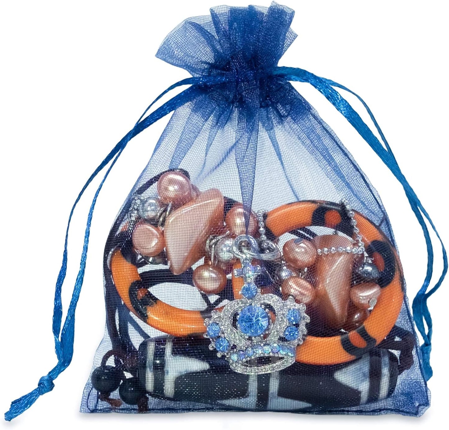 TheDisplayGuys 100-Pack 3x4 Navy Blue Sheer Organza Gift Bags with Drawstring, Jewelry Candy Treat Wedding Party Favors Mesh Pouch