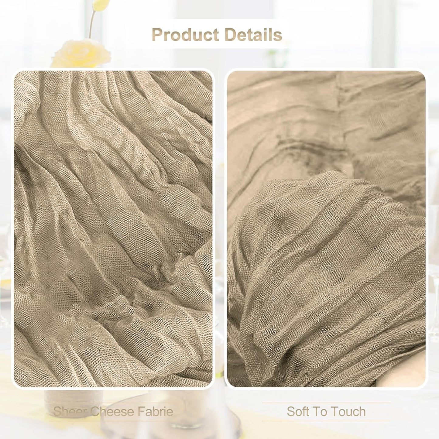 1 Pack Khaki Cheesecloth Table Runner 35x120 Inch 10Ft Rustic Gauze Cheese Cloth Table Runner Sheer Cheesecloth Table Runners for Wedding Party Bridal Shower Decoration