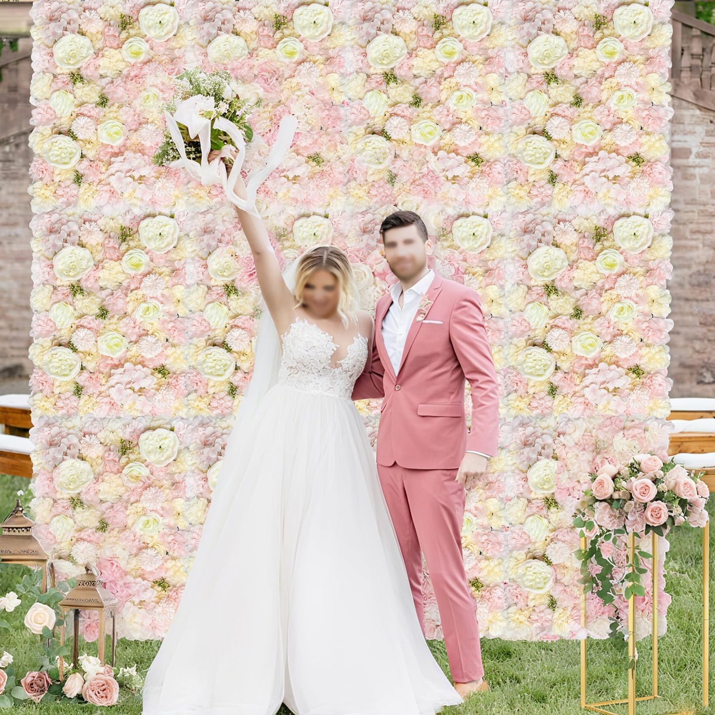 Artificial 3D Flower Wall Panel for Backdrop 24x16 inches 12 Pcs Light Pink Faux Roses Artificial Flower Backdrop for Wedding Party Bridal Baby Shower Decor