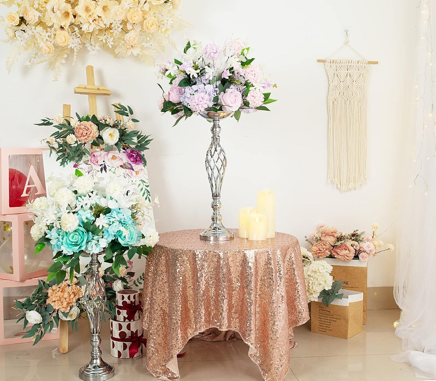 LoveCat Wedding Centerpieces for Reception Tables, Twist Candleholder Stands Ornaments, Metal Centerpieces Wedding T-Stage Road-Leading Scene Decor Home Flower Arrangement Ornaments