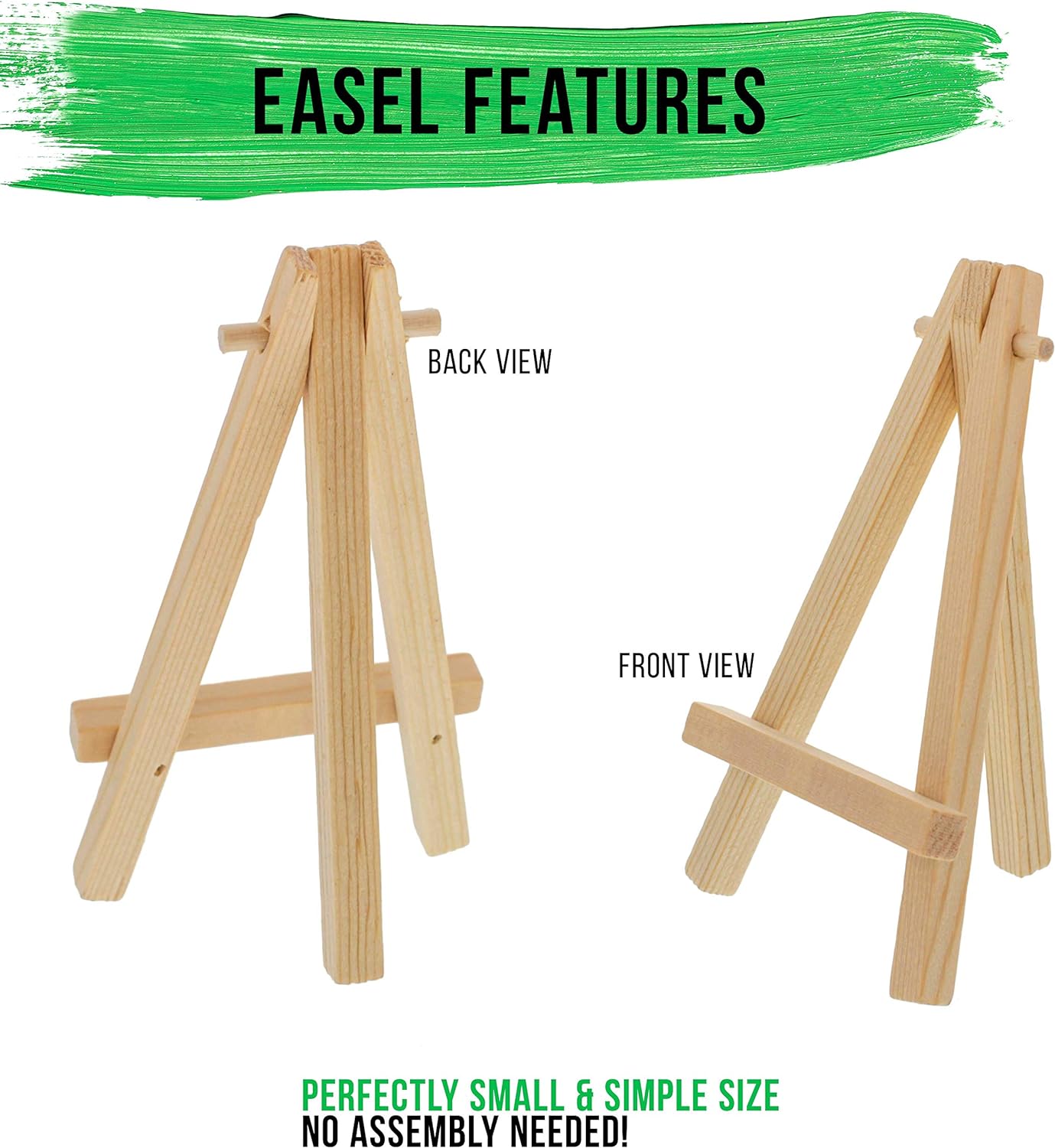U.S. Art Supply 4" x 6" Stretched Canvas with 8" High Small Natural Wooden Easel (12 Pack), A-Frame Canvas Stand Tripod, Small Painting Easels - Tabletop Easel for Painting, Canvases, Student Crafts