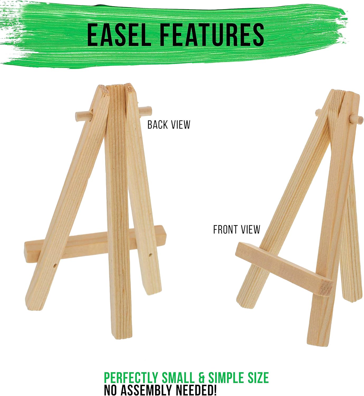 U.S. Art Supply 5" x 5" Stretched Canvas with 8" High Small Natural Wooden Easel (12 Pack), A-Frame Canvas Stand Tripod, Small Painting Easels - Tabletop Easel for Painting, Canvases, Student Crafts