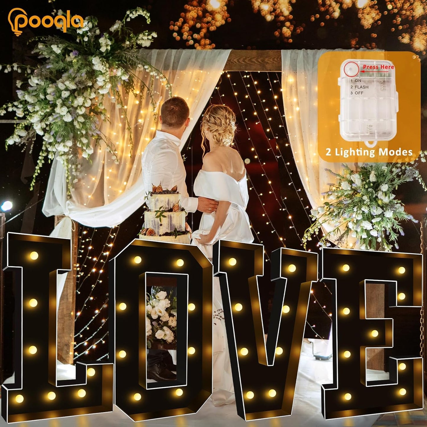 Pooqla 3FT Marquee Light Up Letters, Black LED Party Decor Large Marquee Letters 3 Feet Tall, Giant Mosaic Letter for Birthday Graduation Anniversary Wedding Decoration, Letter K