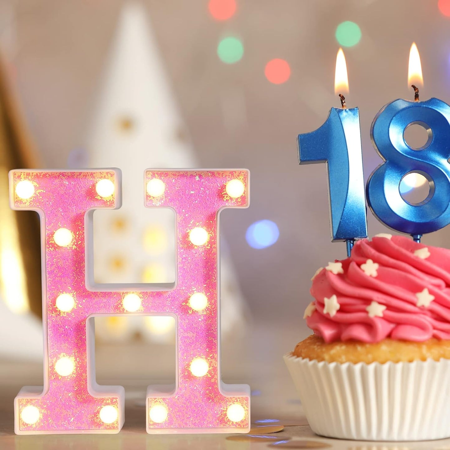 Foaky Pink Light up Letters，Pink Party Decorations,Girls Room Decor,Glitter Light Up Letters,Alphabet Letter Sign for Night Light Birthday Party Girls Gifts, Home Bar Decoration（G）